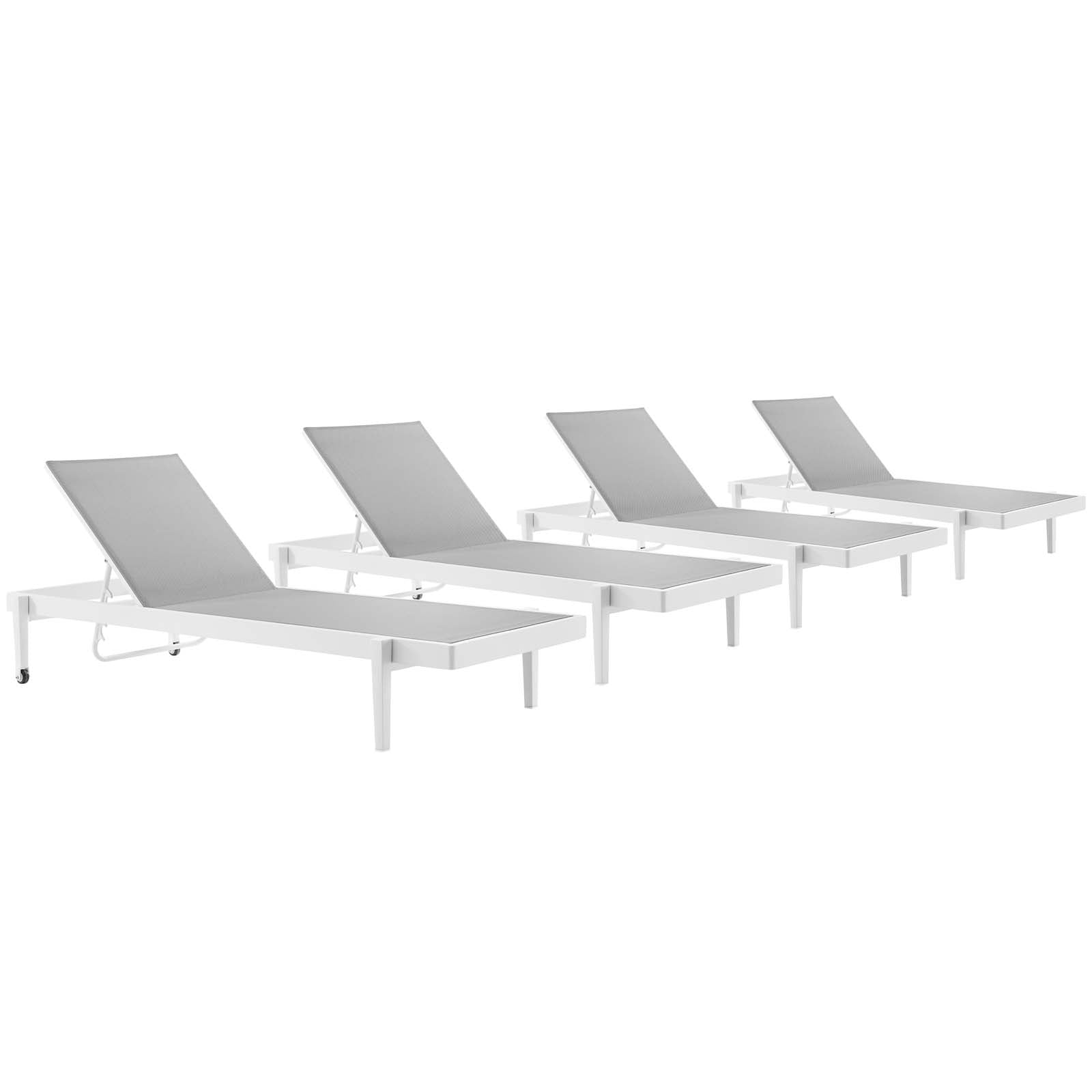 Modway Outdoor Loungers - Charleston Outdoor Patio Aluminum Chaise Lounge Chair Set of 4 White Gray
