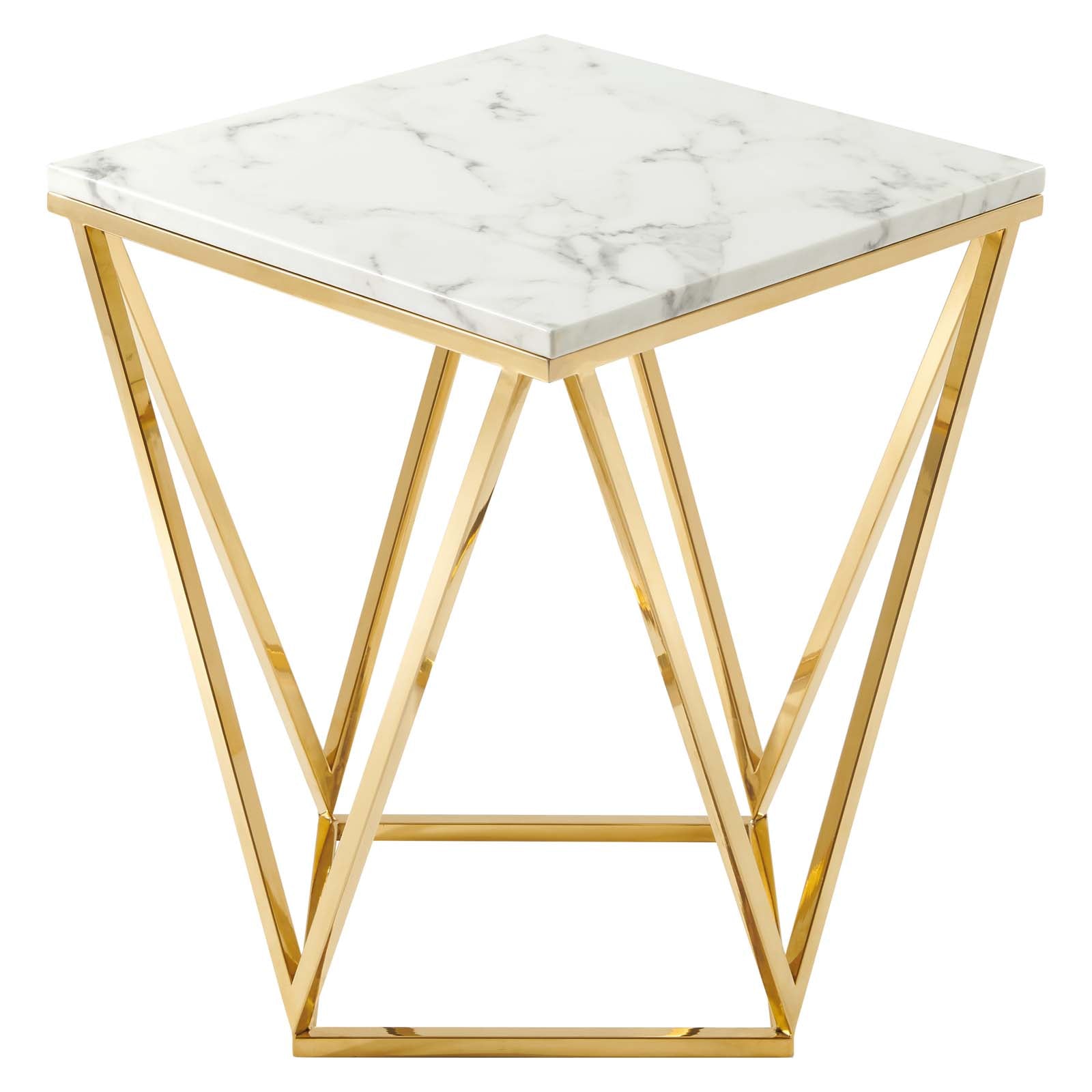 Modway Side & End Tables - Vertex Gold Metal Stainless Steel End Table Gold White