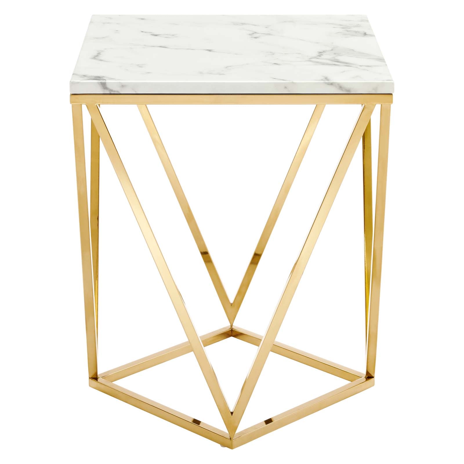 Modway Side & End Tables - Vertex Gold Metal Stainless Steel End Table Gold White