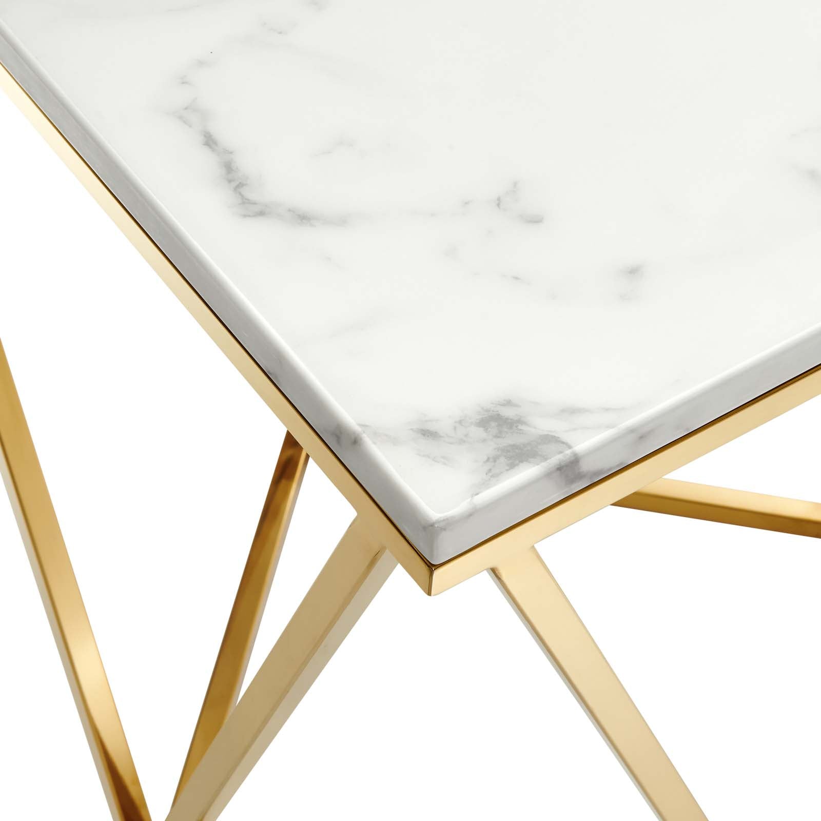 Modway Side & End Tables - Vertex Gold Metal Stainless Steel End Table Gold White
