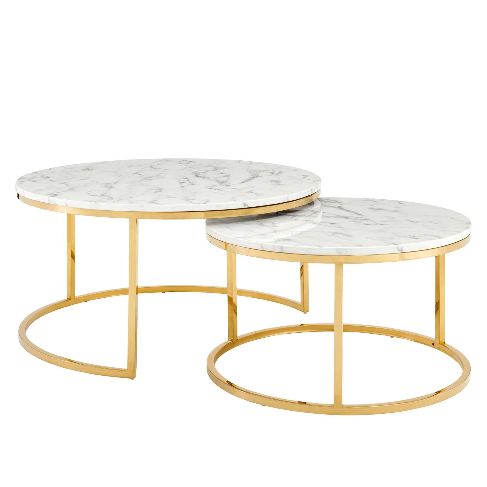Modway Coffee Tables - Ravenna Artificial Marble Nesting Coffee Table Gold White