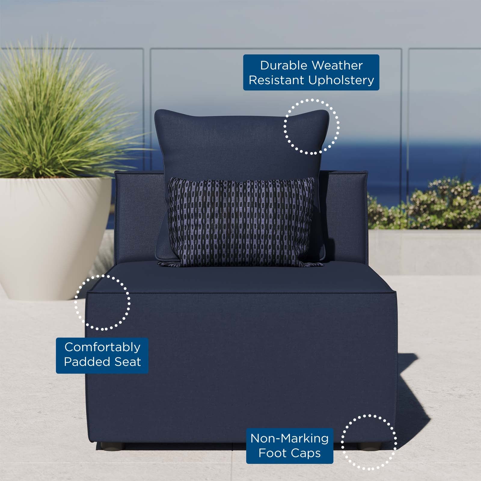 Modway Outdoor Chairs - Saybrook Outdoor Patio Upholstered Sectional Sofa Armless Chair Navy Blue