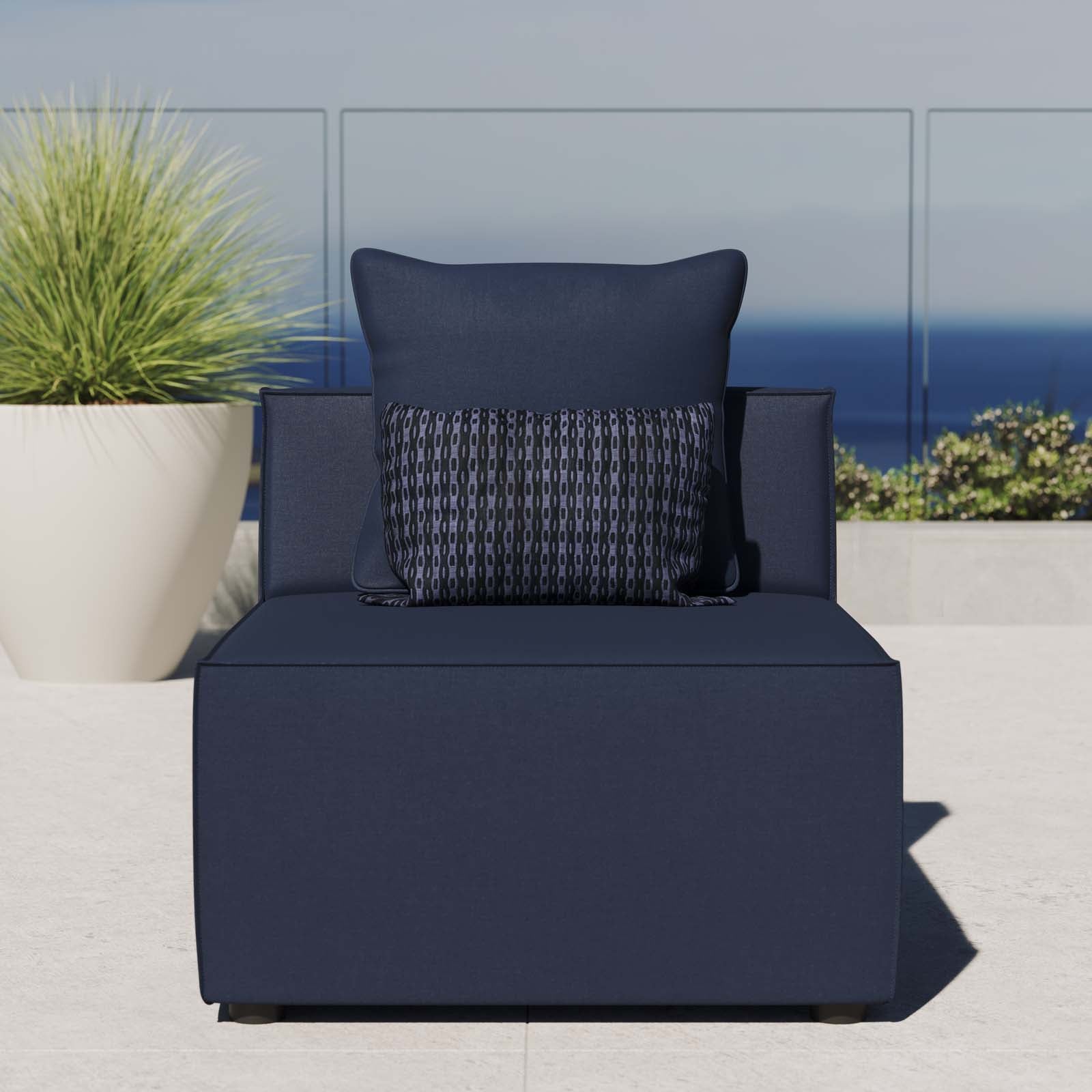 Modway Outdoor Chairs - Saybrook Outdoor Patio Upholstered Sectional Sofa Armless Chair Navy Blue