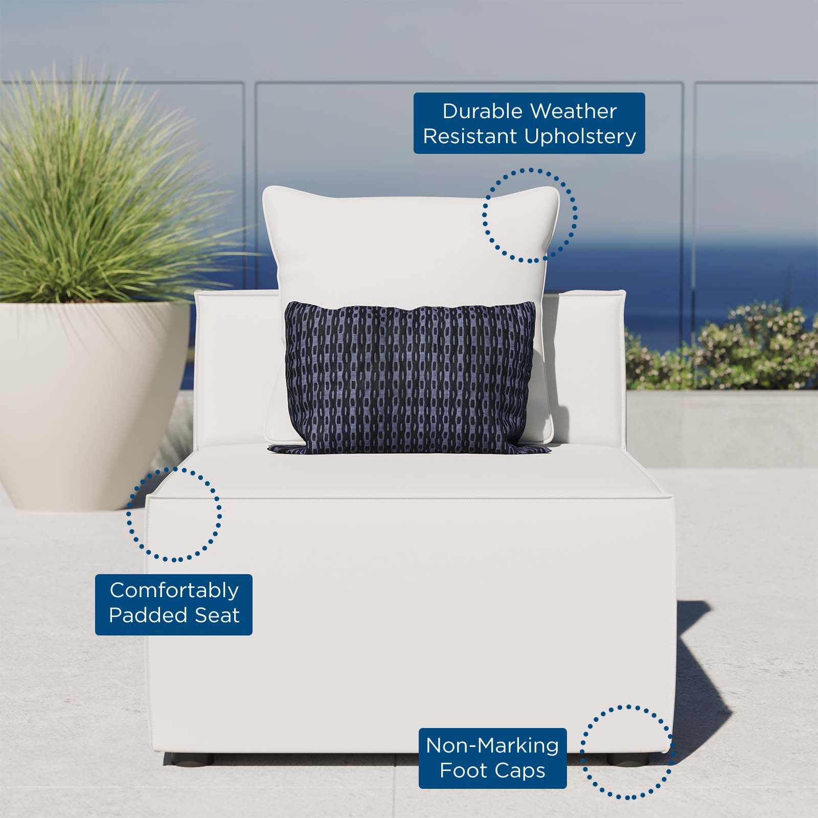 Modway Outdoor Chairs - Saybrook Outdoor Patio Upholstered Sectional Sofa Armless Chair White