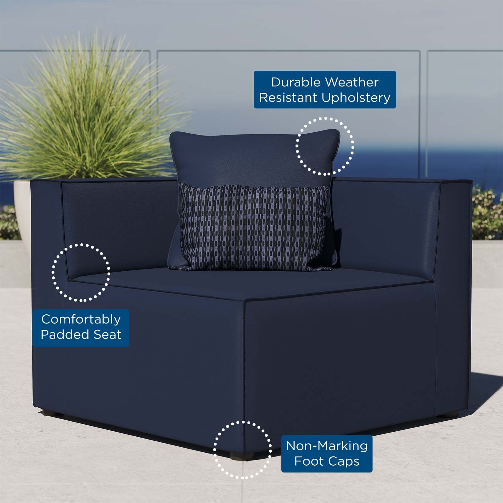 Modway Outdoor Chairs - Saybrook Outdoor Patio Upholstered Sectional Sofa Corner Chair Navy