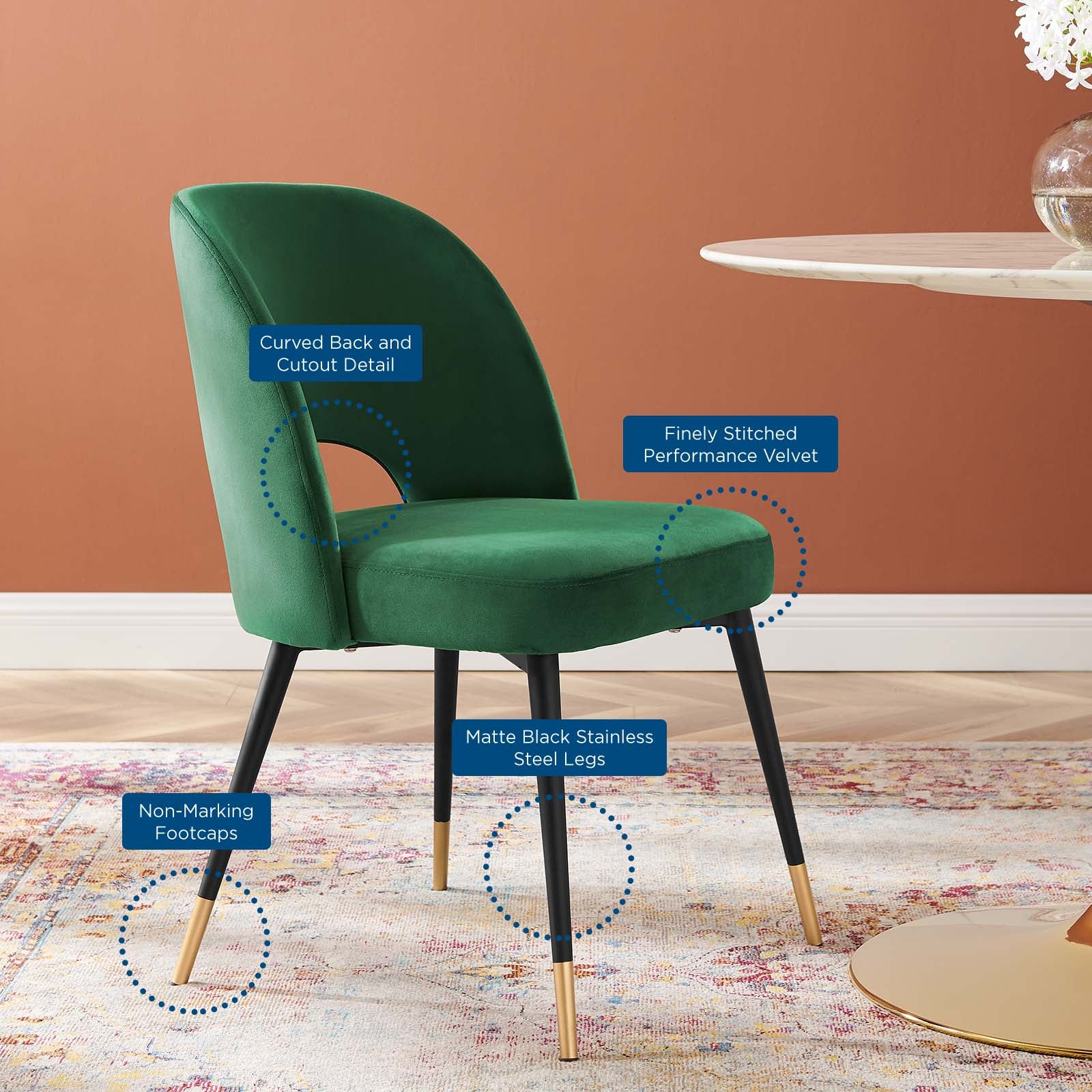 Modway Dining Chairs - Rouse Performance Velvet Dining Side Chair Emerald