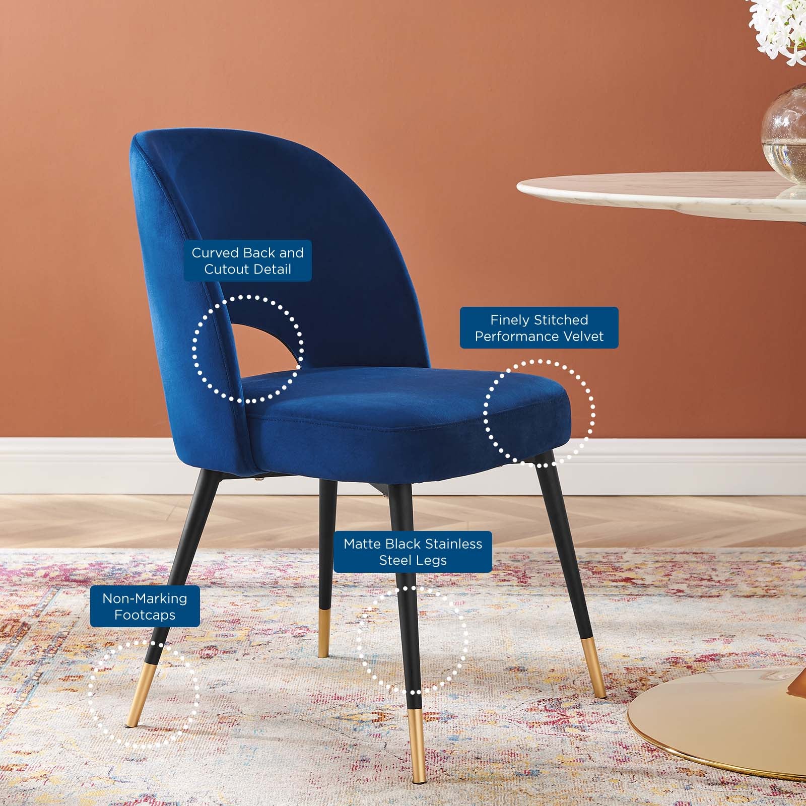 Modway Dining Chairs - Rouse Performance Velvet Dining Side Chair Navy