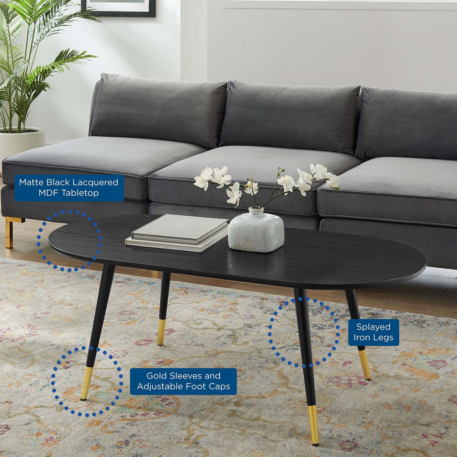 Modway Coffee Tables - Vigor-47"-Oval-Coffee-Table-Black