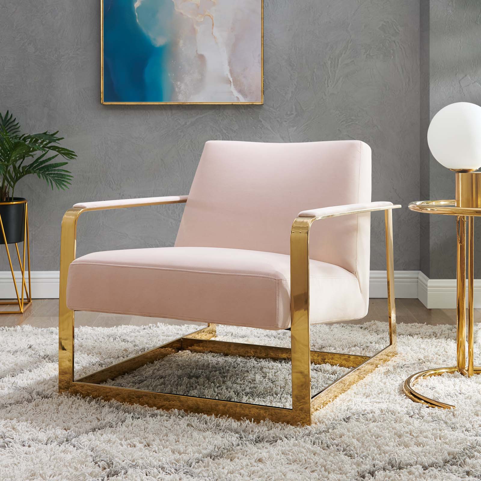 Modway Chairs - Seg Performance Velvet Accent Chair Gold Pink