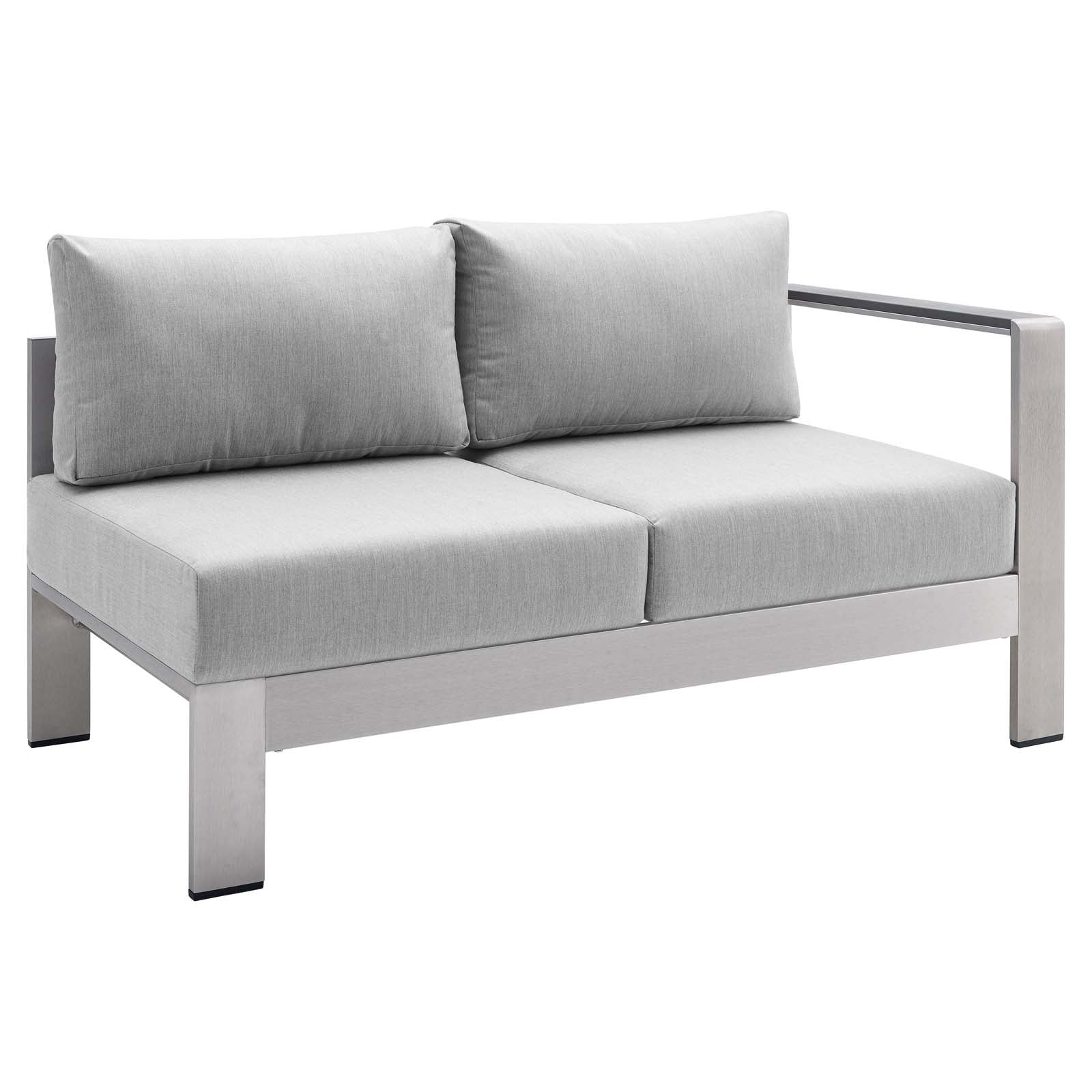 Modway Outdoor Sofas - Shore-Sunbrella¨-Fabric-Aluminum-Outdoor-Patio-Right-Arm-Loveseat-Silver-Gray