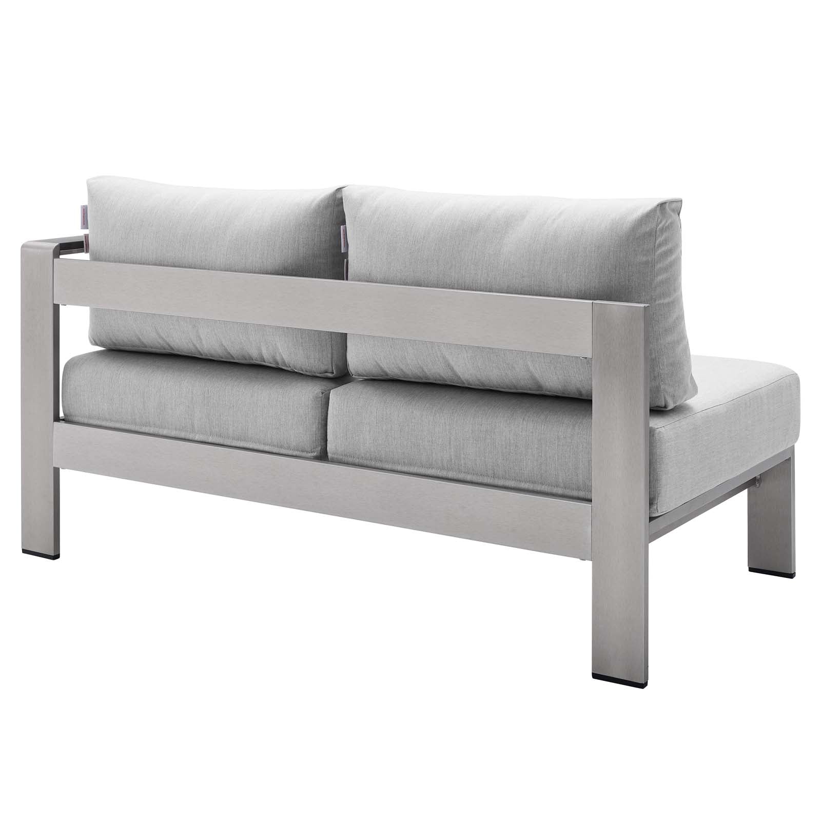 Modway Outdoor Sofas - Shore-Sunbrella¨-Fabric-Aluminum-Outdoor-Patio-Right-Arm-Loveseat-Silver-Gray