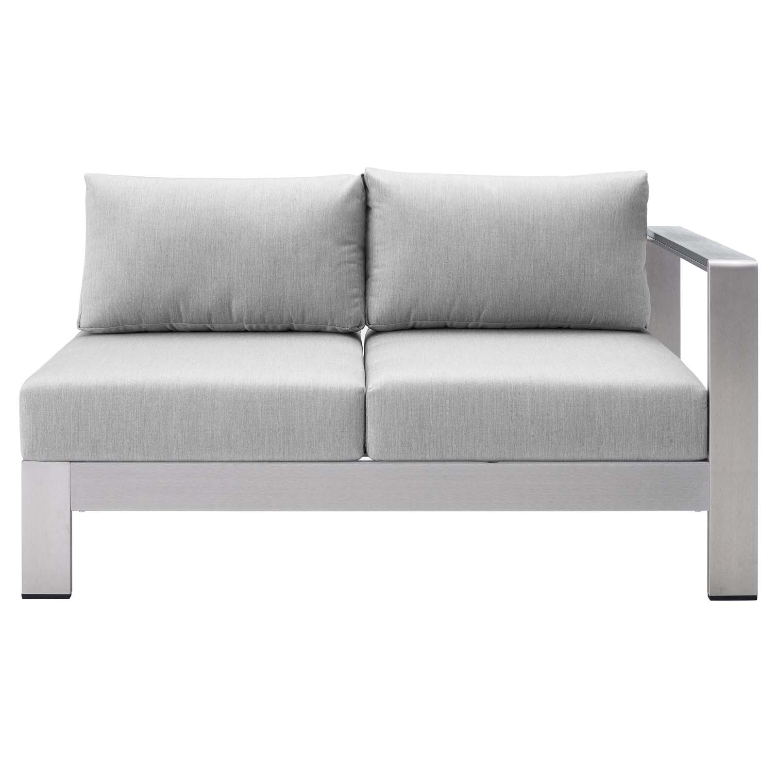 Modway Outdoor Sofas - Shore-Sunbrella¨-Fabric-Aluminum-Outdoor-Patio-Right-Arm-Loveseat-Silver-Gray