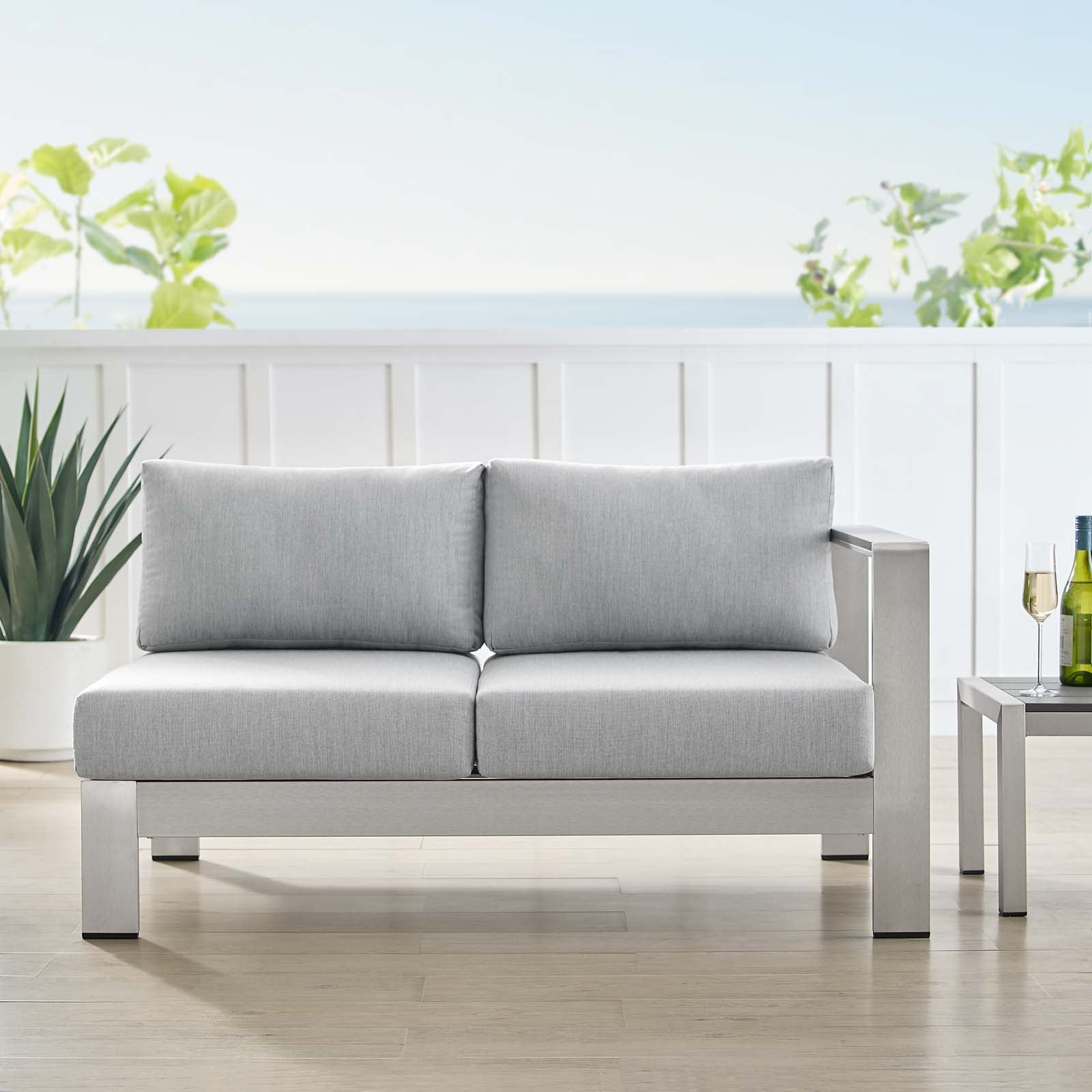 Modway Outdoor Sofas - Shore-Sunbrella¨-Fabric-Aluminum-Outdoor-Patio-Right-Arm-Loveseat-Silver-Gray