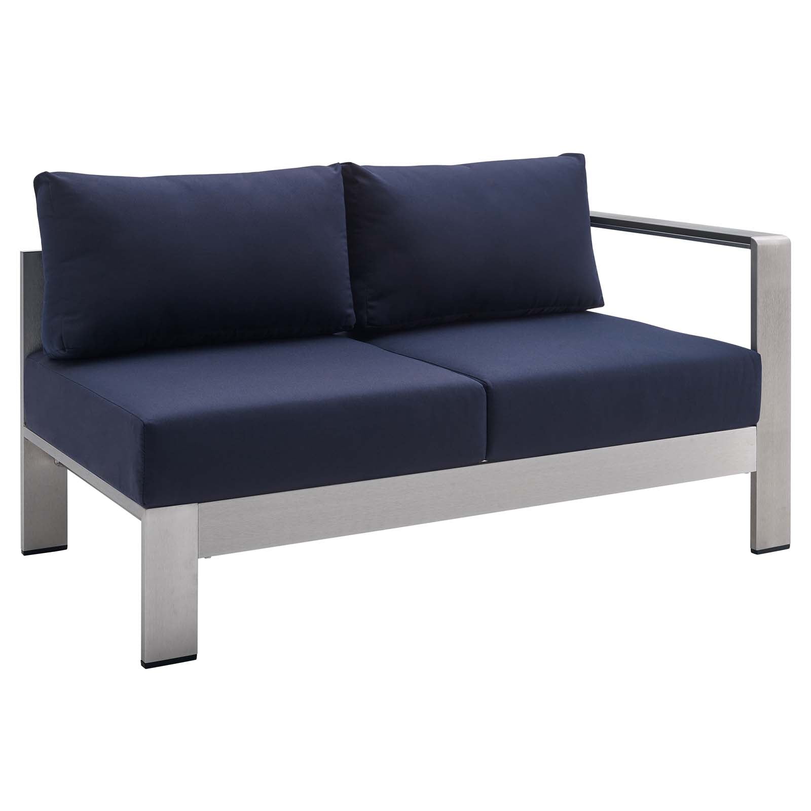 Modway Outdoor Sofas - Shore Sunbrella Fabric Aluminum Outdoor Patio Right-Arm Loveseat Silver Navy