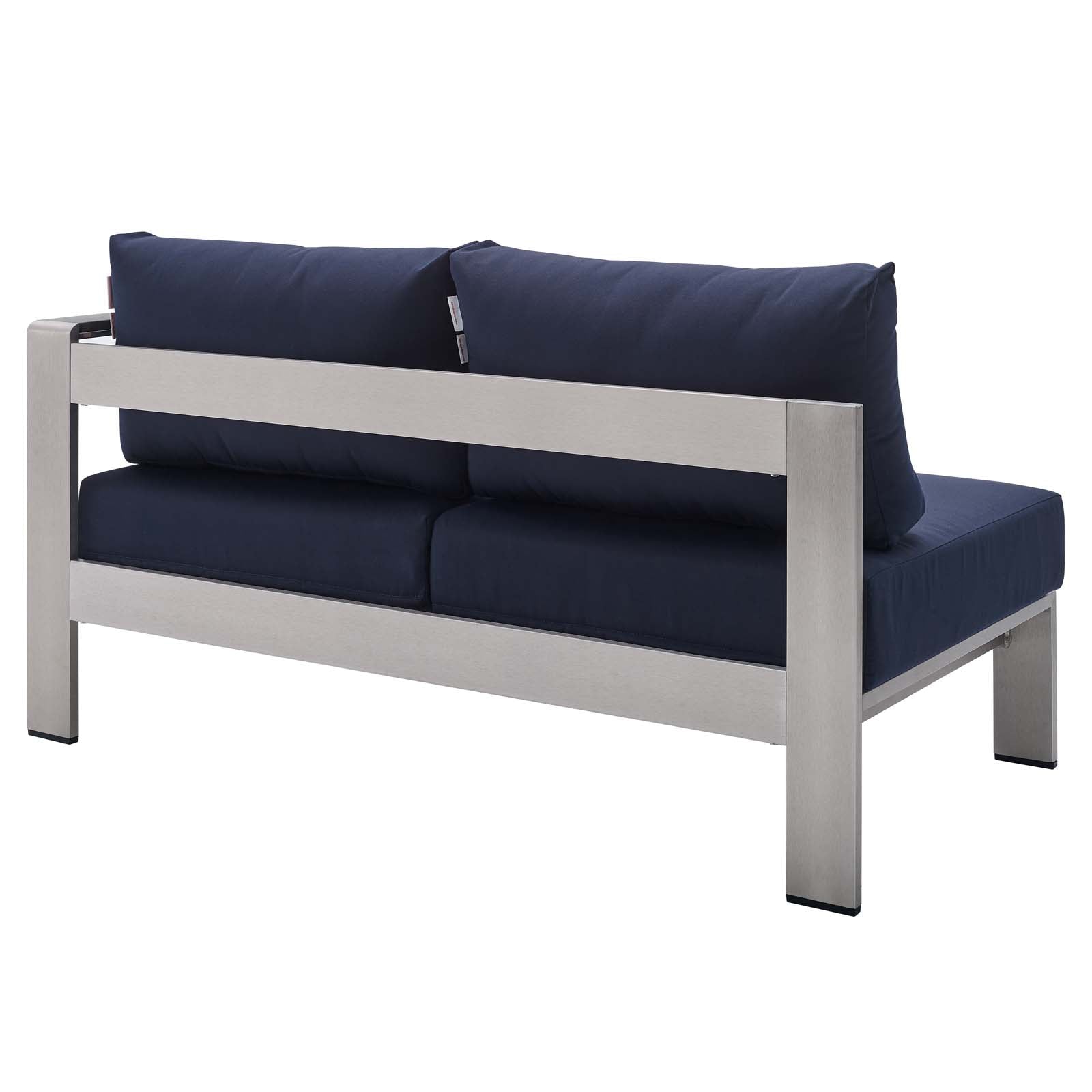 Modway Outdoor Sofas - Shore Sunbrella Fabric Aluminum Outdoor Patio Right-Arm Loveseat Silver Navy