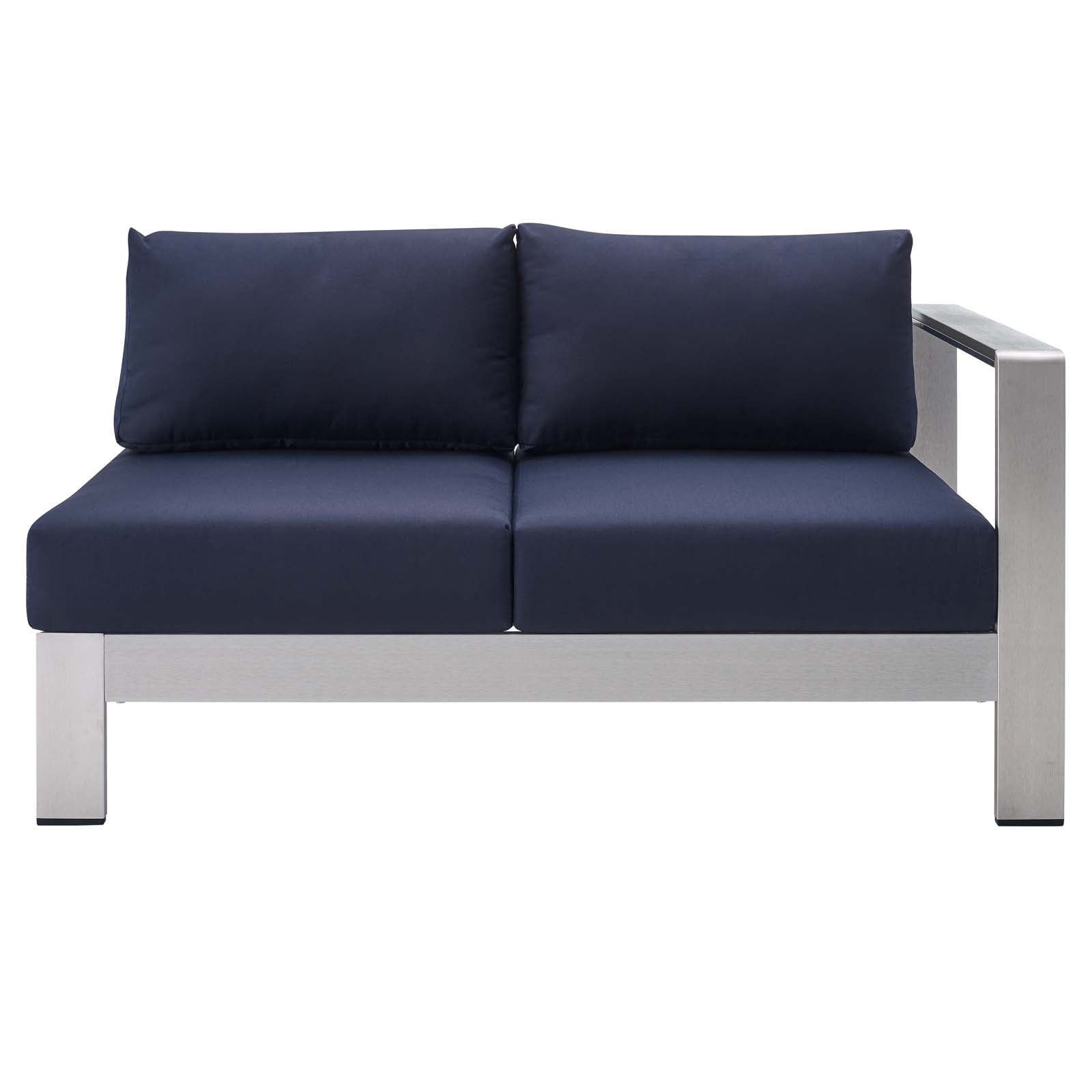 Modway Outdoor Sofas - Shore Sunbrella Fabric Aluminum Outdoor Patio Right-Arm Loveseat Silver Navy