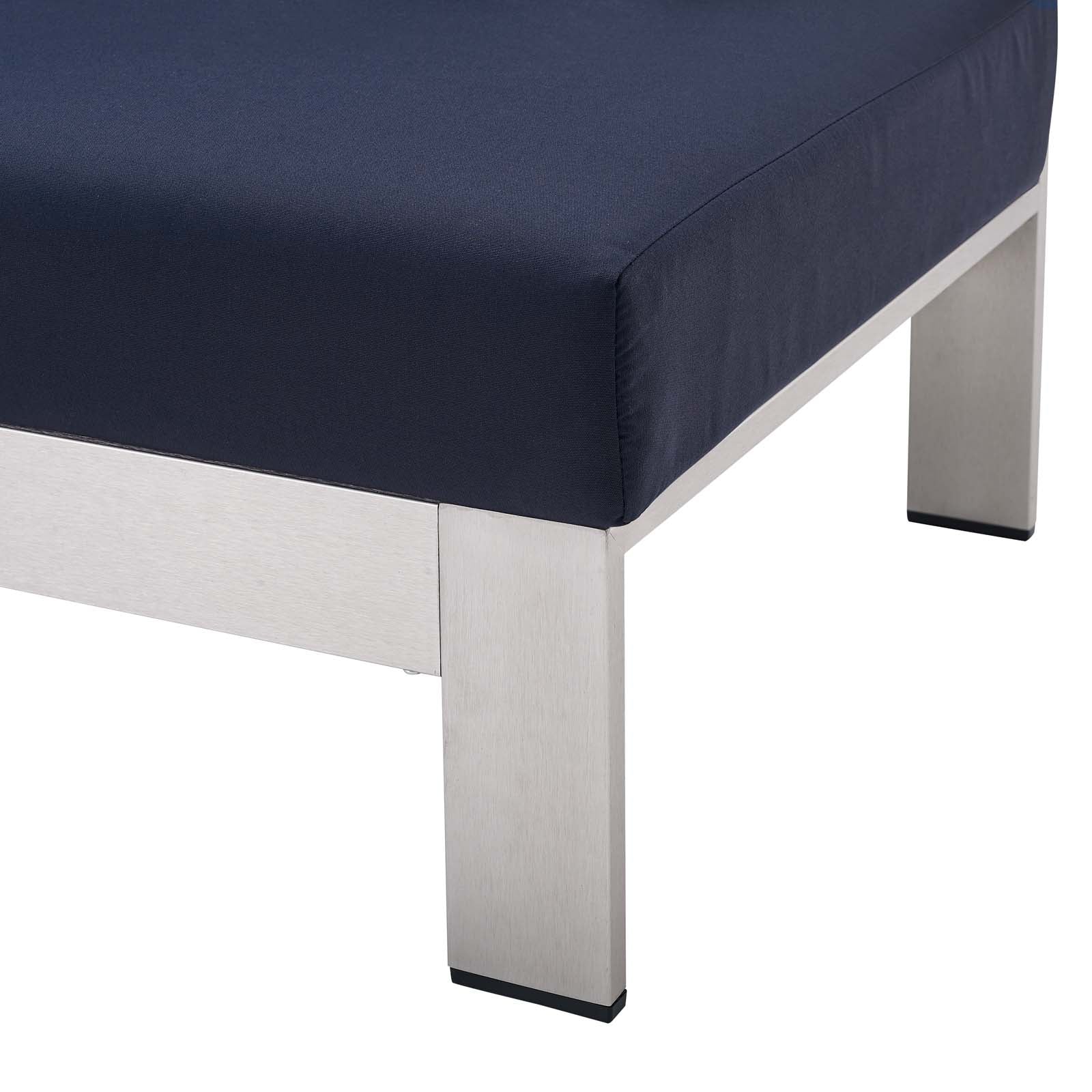 Modway Outdoor Sofas - Shore Sunbrella Fabric Aluminum Outdoor Patio Right-Arm Loveseat Silver Navy