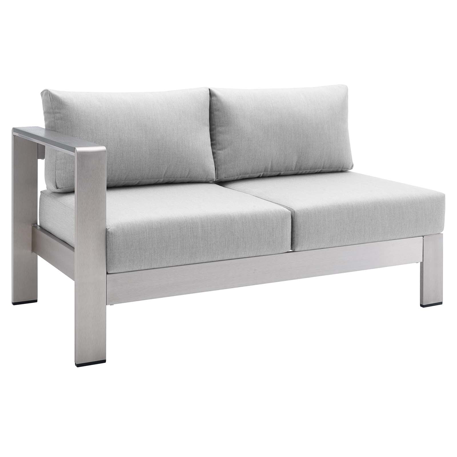 Modway Outdoor Sofas - Shore Sunbrella Fabric Aluminum Outdoor Patio Left-Arm Loveseat Silver Gray