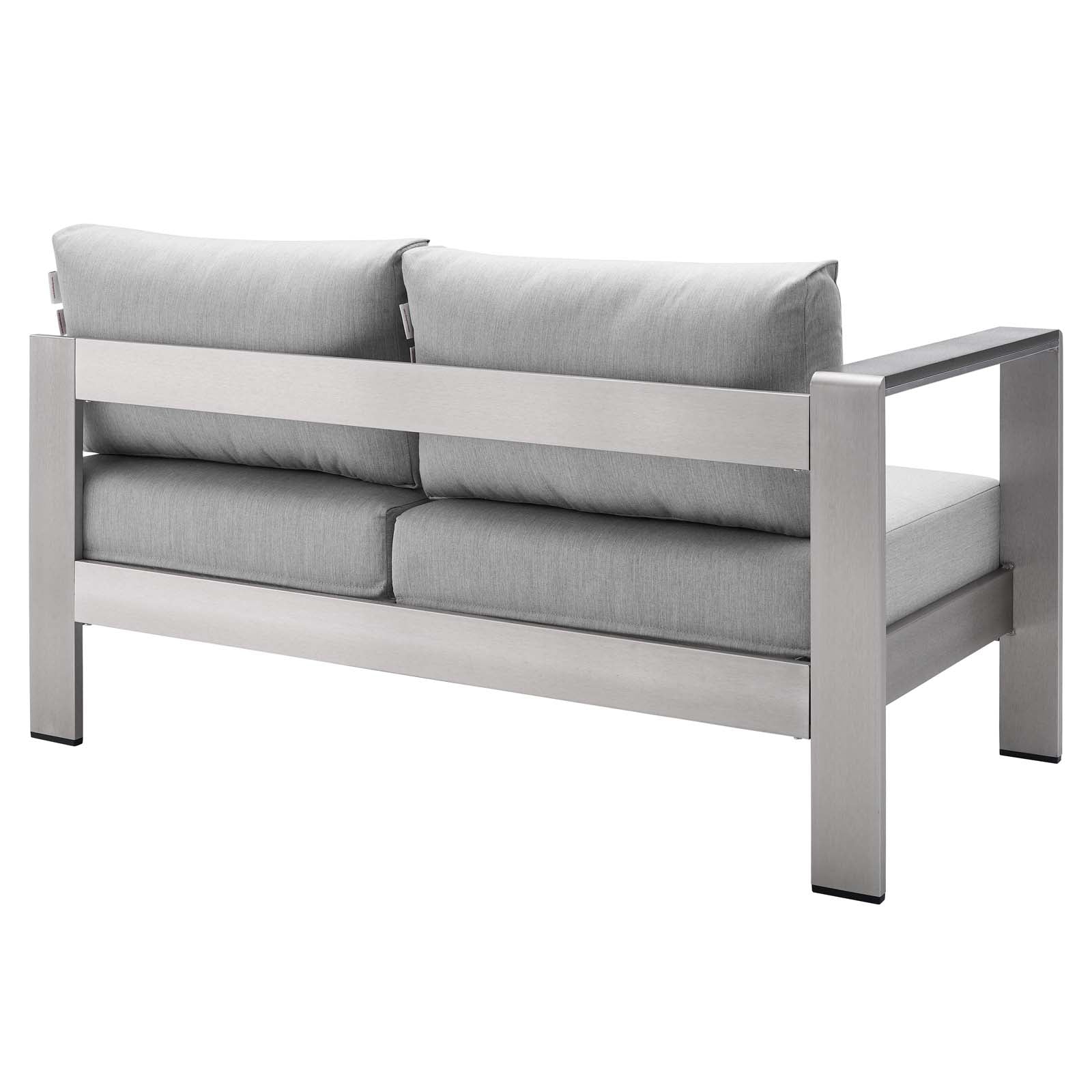 Modway Outdoor Sofas - Shore Sunbrella Fabric Aluminum Outdoor Patio Left-Arm Loveseat Silver Gray