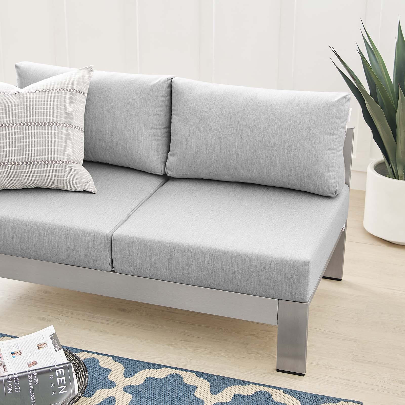 Modway Outdoor Sofas - Shore Sunbrella Fabric Aluminum Outdoor Patio Left-Arm Loveseat Silver Gray