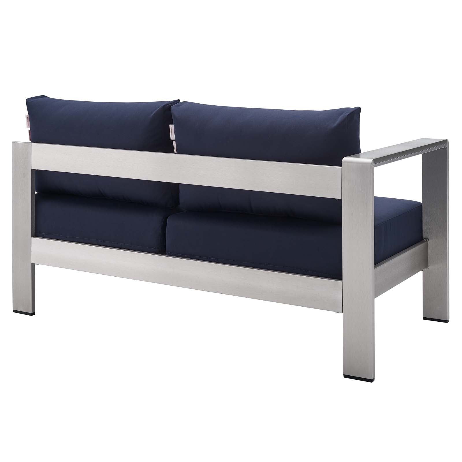 Modway Outdoor Sofas - Shore Sunbrella Fabric Aluminum Outdoor Patio Left-Arm Loveseat Silver Navy