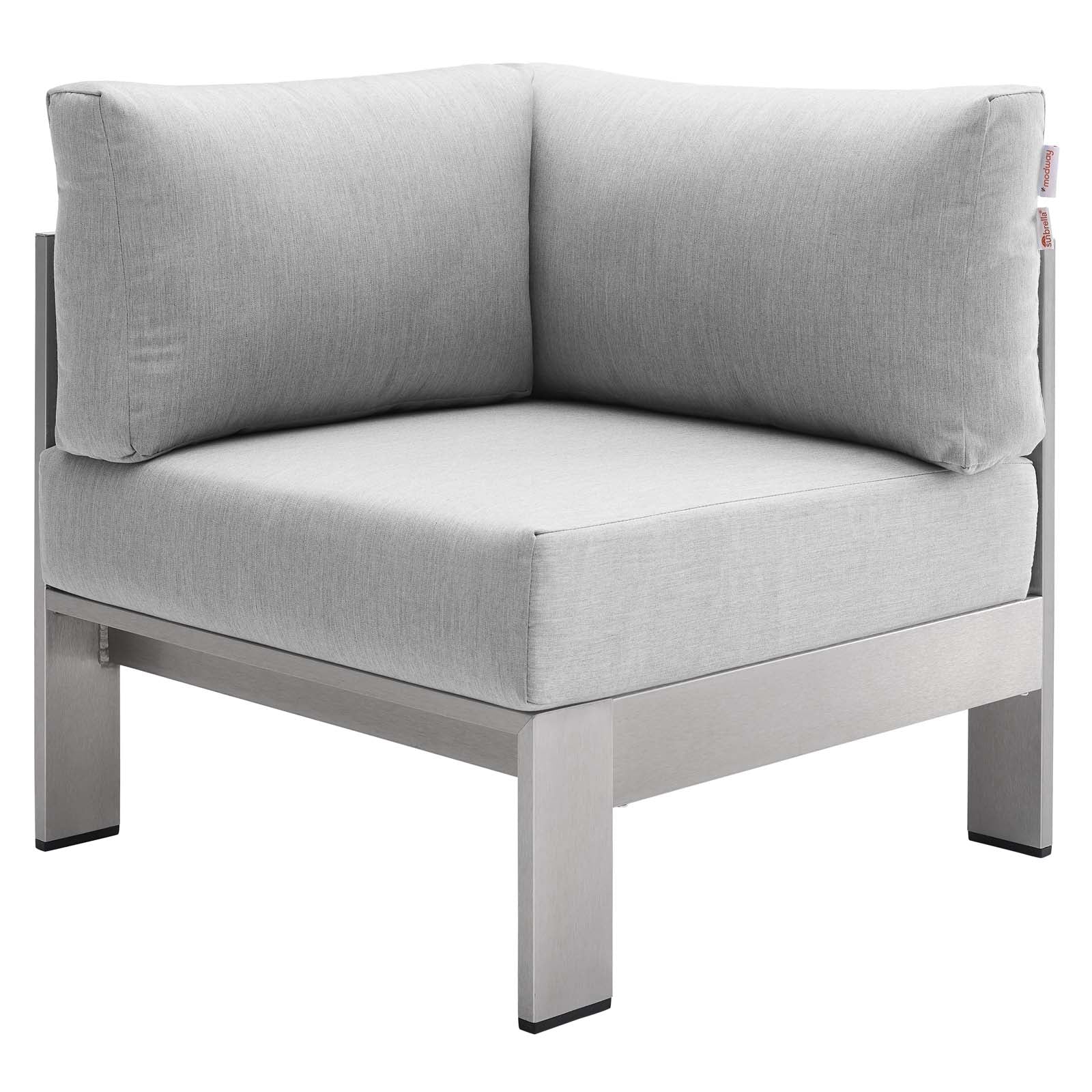 Modway Outdoor Sofas - Shore-Sunbrella¨-Fabric-Aluminum-Outdoor-Patio-Corner-Sofa-Silver-Gray