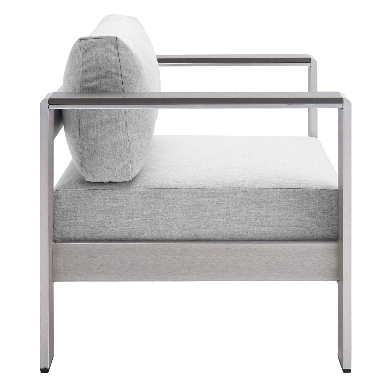 Modway Outdoor Chairs - Shore Sunbrella Fabric Aluminum Outdoor Patio Armchair Silver Gray