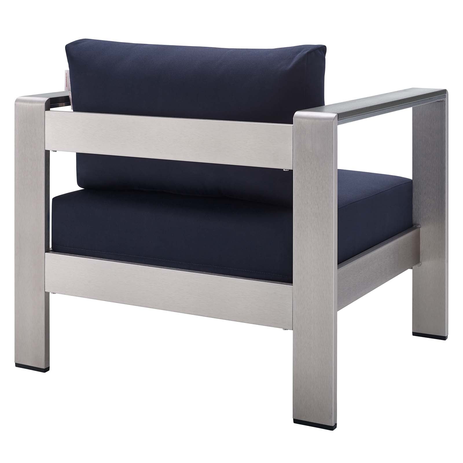 Modway Outdoor Chairs - Shore Sunbrella Fabric Aluminum Outdoor Patio Armchair Silver Navy