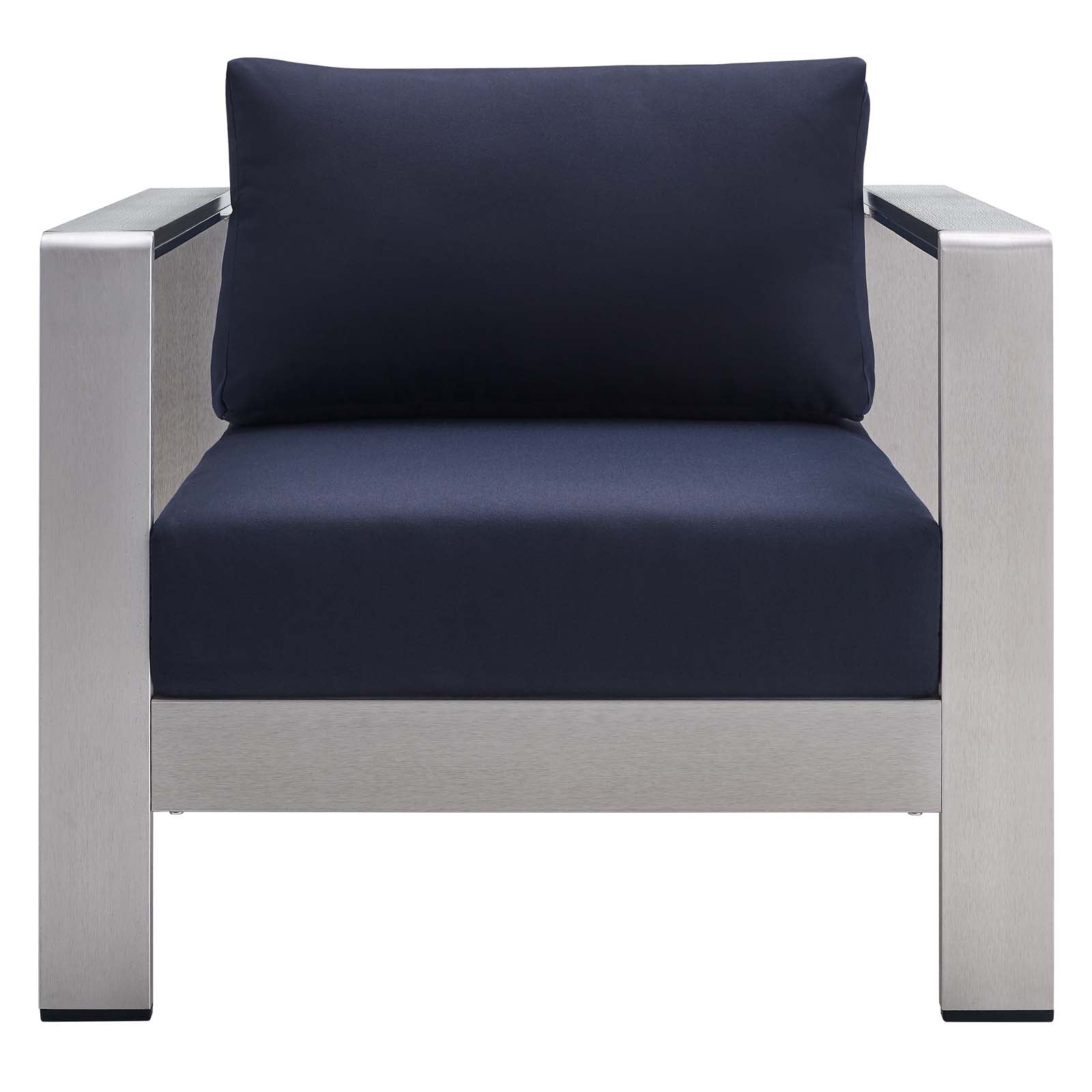 Modway Outdoor Chairs - Shore Sunbrella Fabric Aluminum Outdoor Patio Armchair Silver Navy