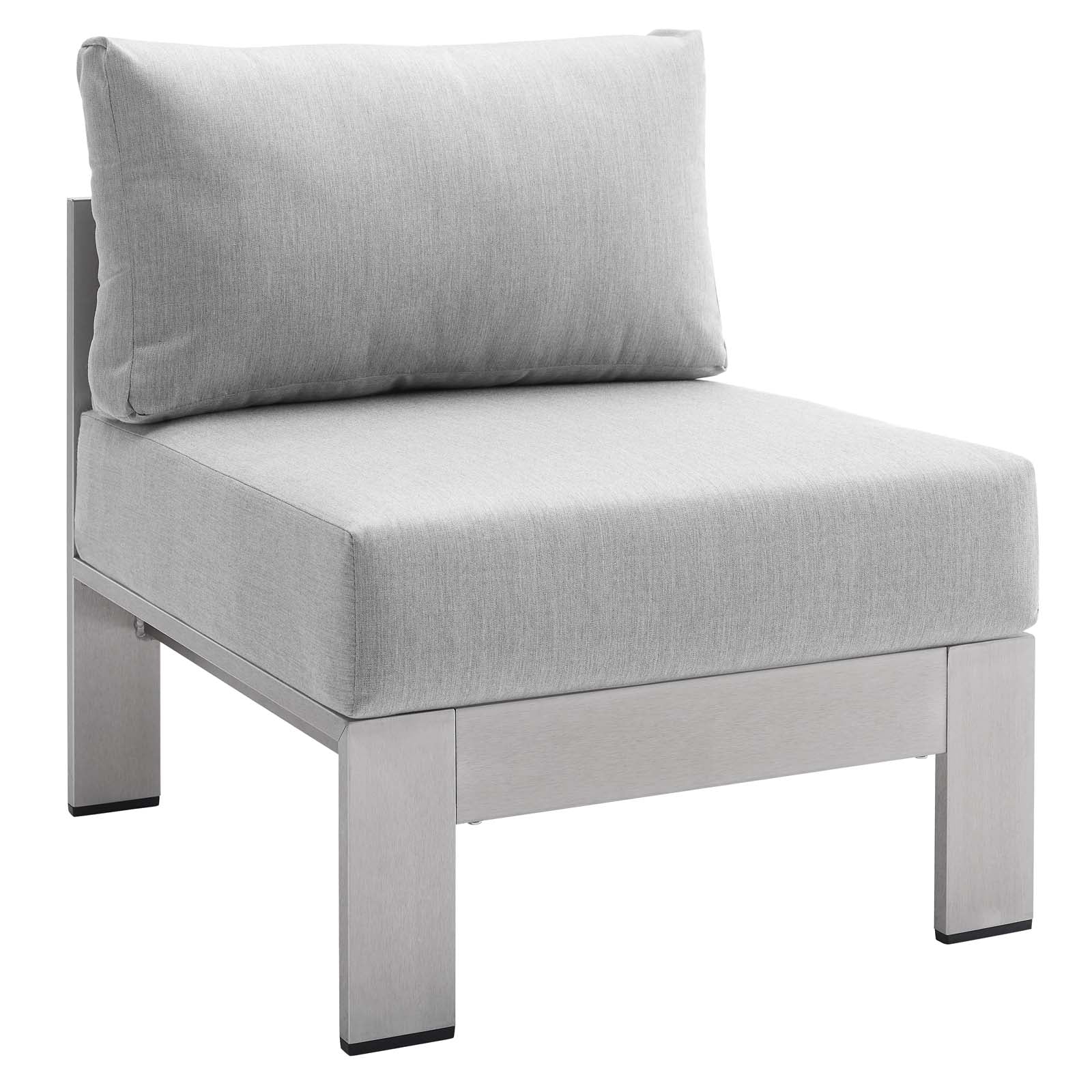 Modway Outdoor Chairs - Shore Sunbrella Fabric Aluminum Outdoor Patio Armless Chair Silver Gray
