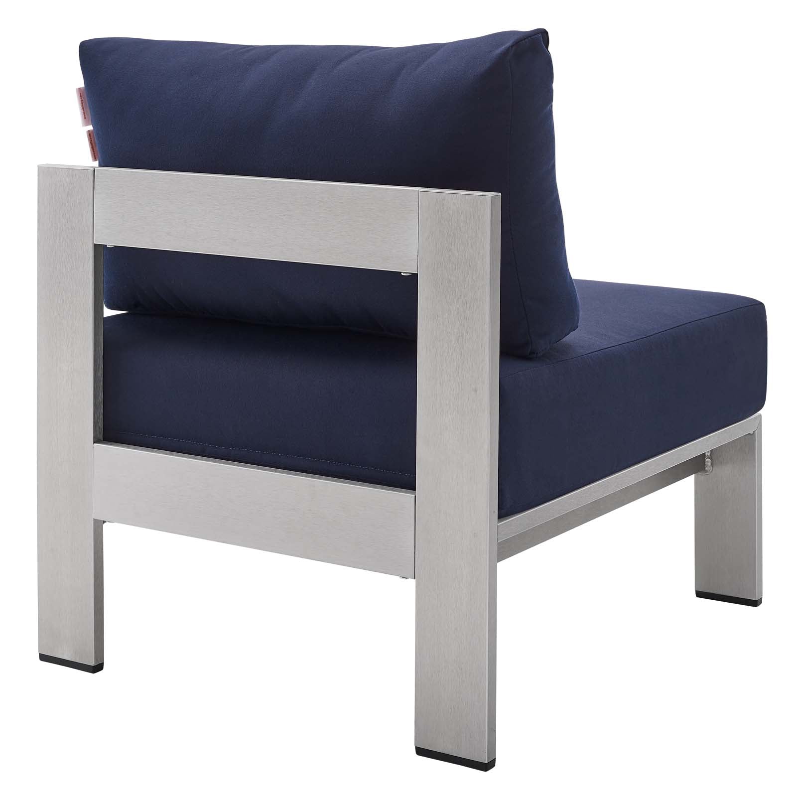 Modway Outdoor Chairs - Shore Sunbrella Fabric Aluminum Outdoor Patio Armless Chair Silver Navy
