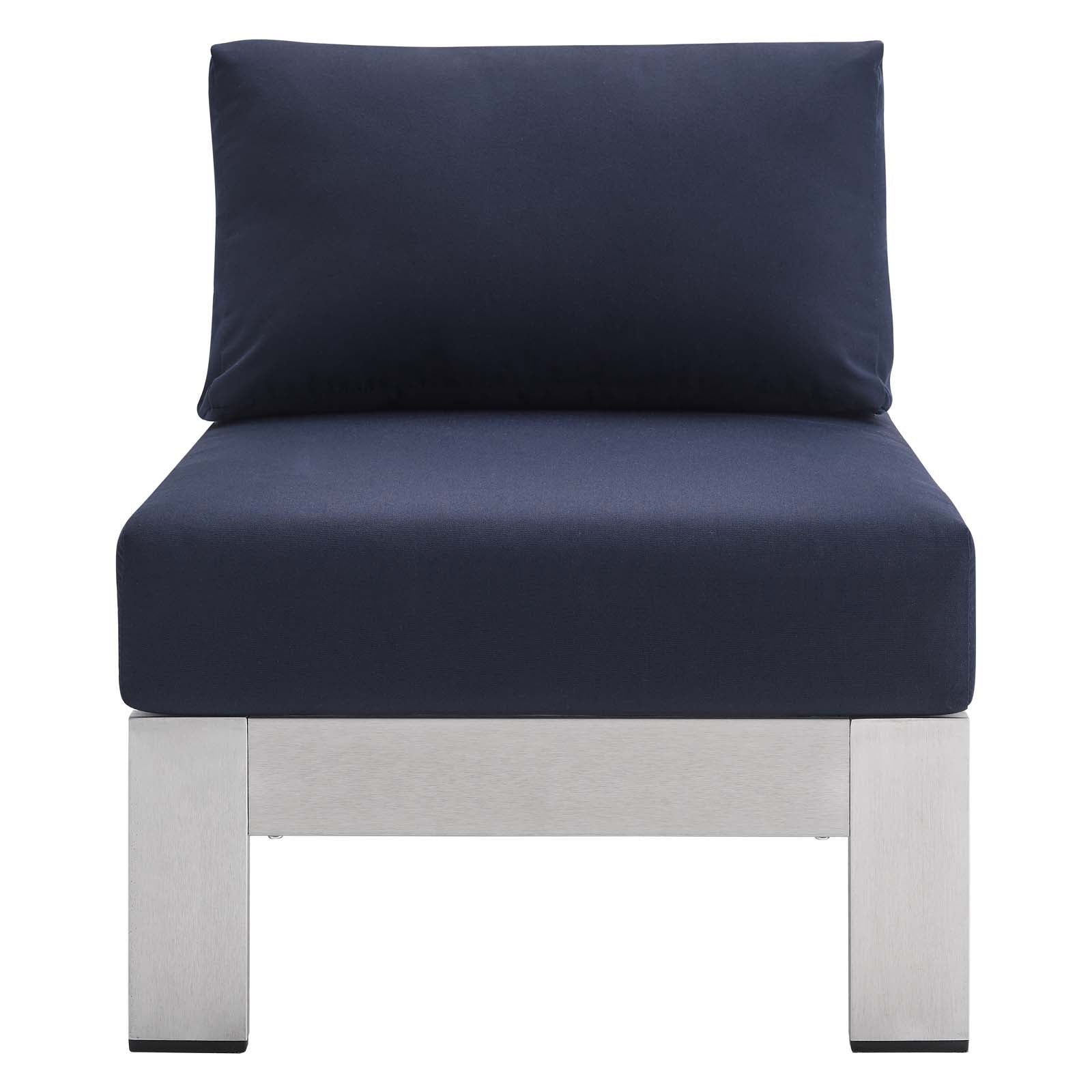 Modway Outdoor Chairs - Shore Sunbrella Fabric Aluminum Outdoor Patio Armless Chair Silver Navy