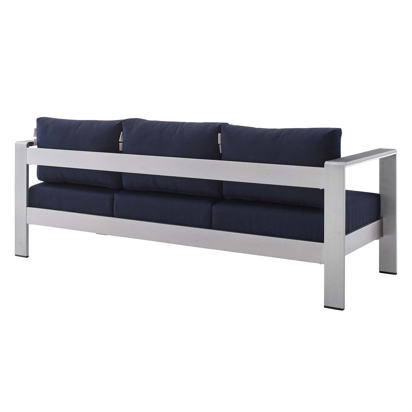 Modway Outdoor Sofas - Shore Sunbrella Fabric Aluminum Outdoor Patio Sofa Silver Navy