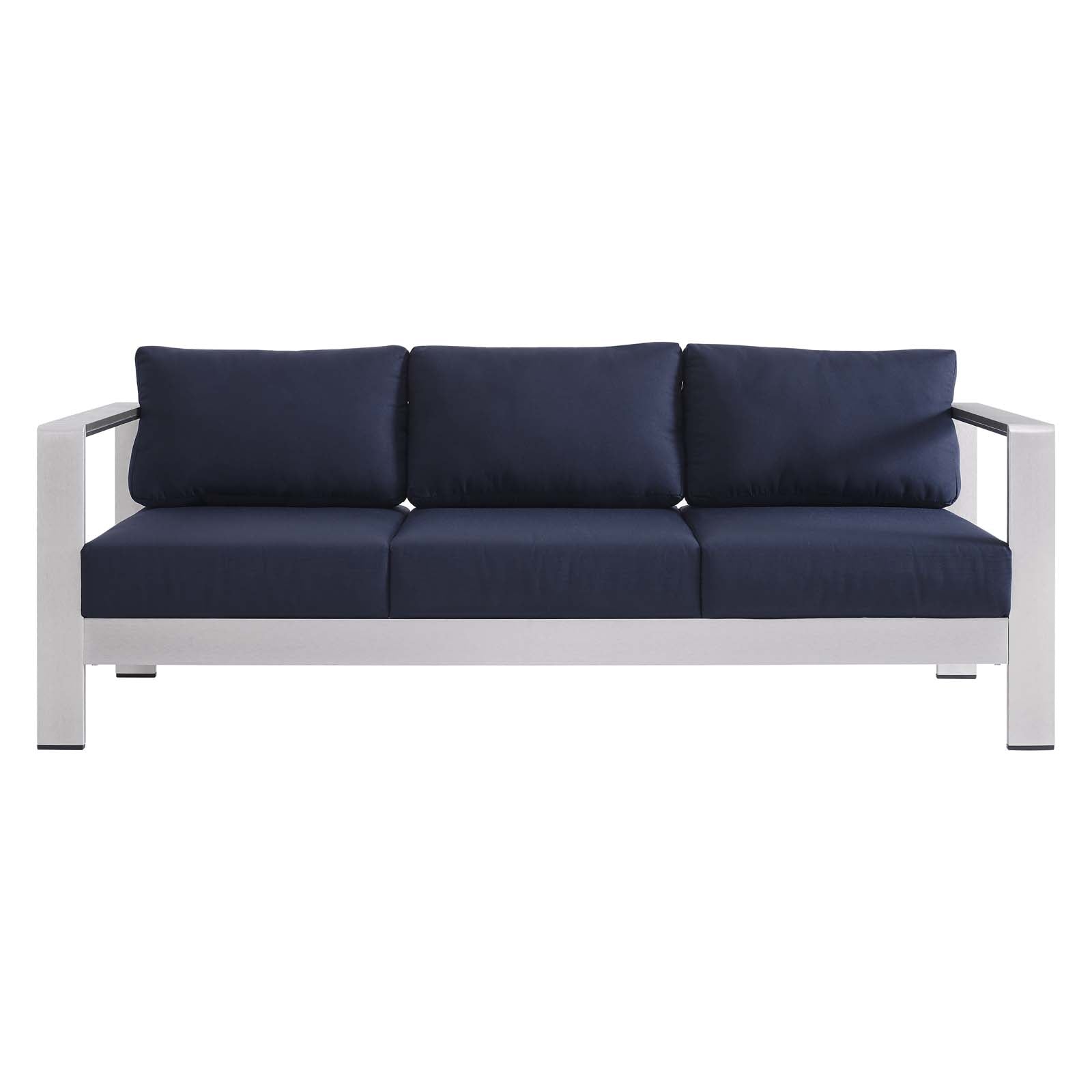Modway Outdoor Sofas - Shore Sunbrella Fabric Aluminum Outdoor Patio Sofa Silver Navy