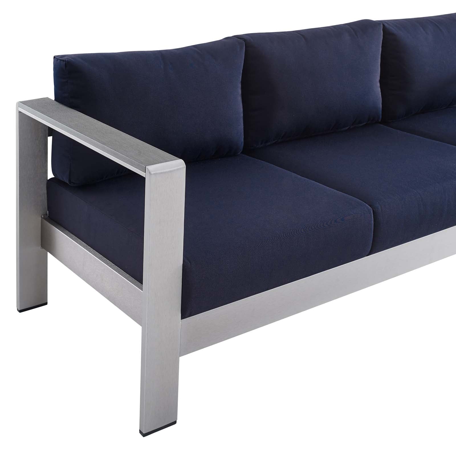 Modway Outdoor Sofas - Shore Sunbrella Fabric Aluminum Outdoor Patio Sofa Silver Navy