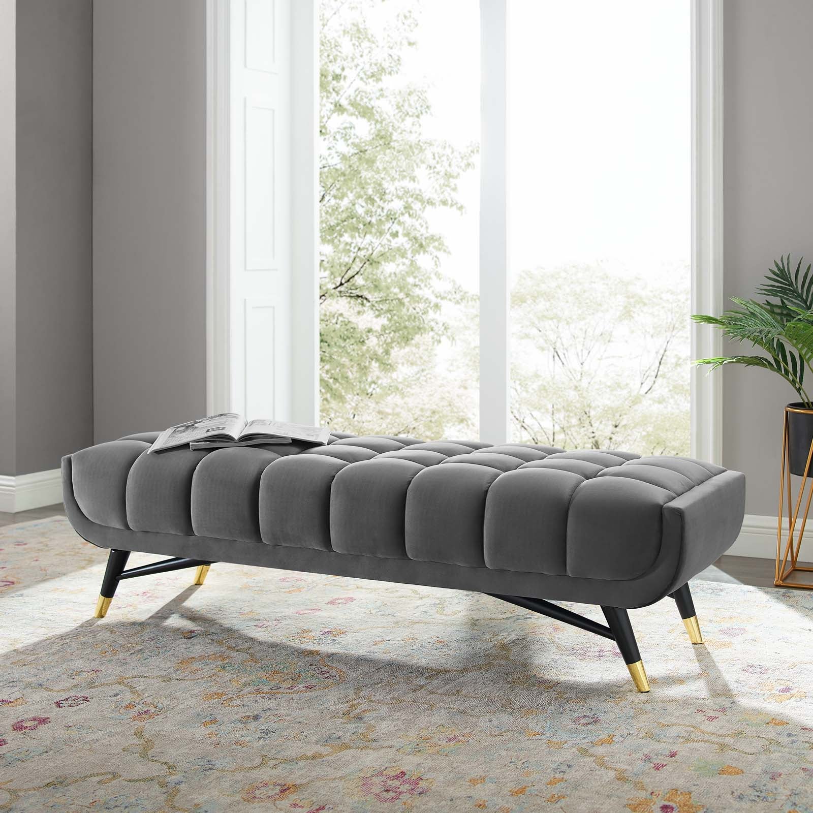 Modway Benches - Adept 60" Performance Velvet Bench Gray