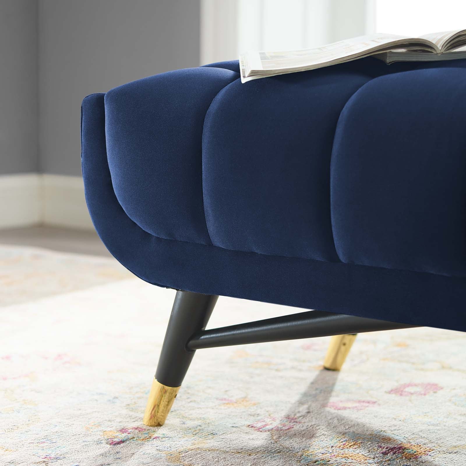 Modway Benches - Adept 47.5" Performance Velvet Bench Midnight Blue