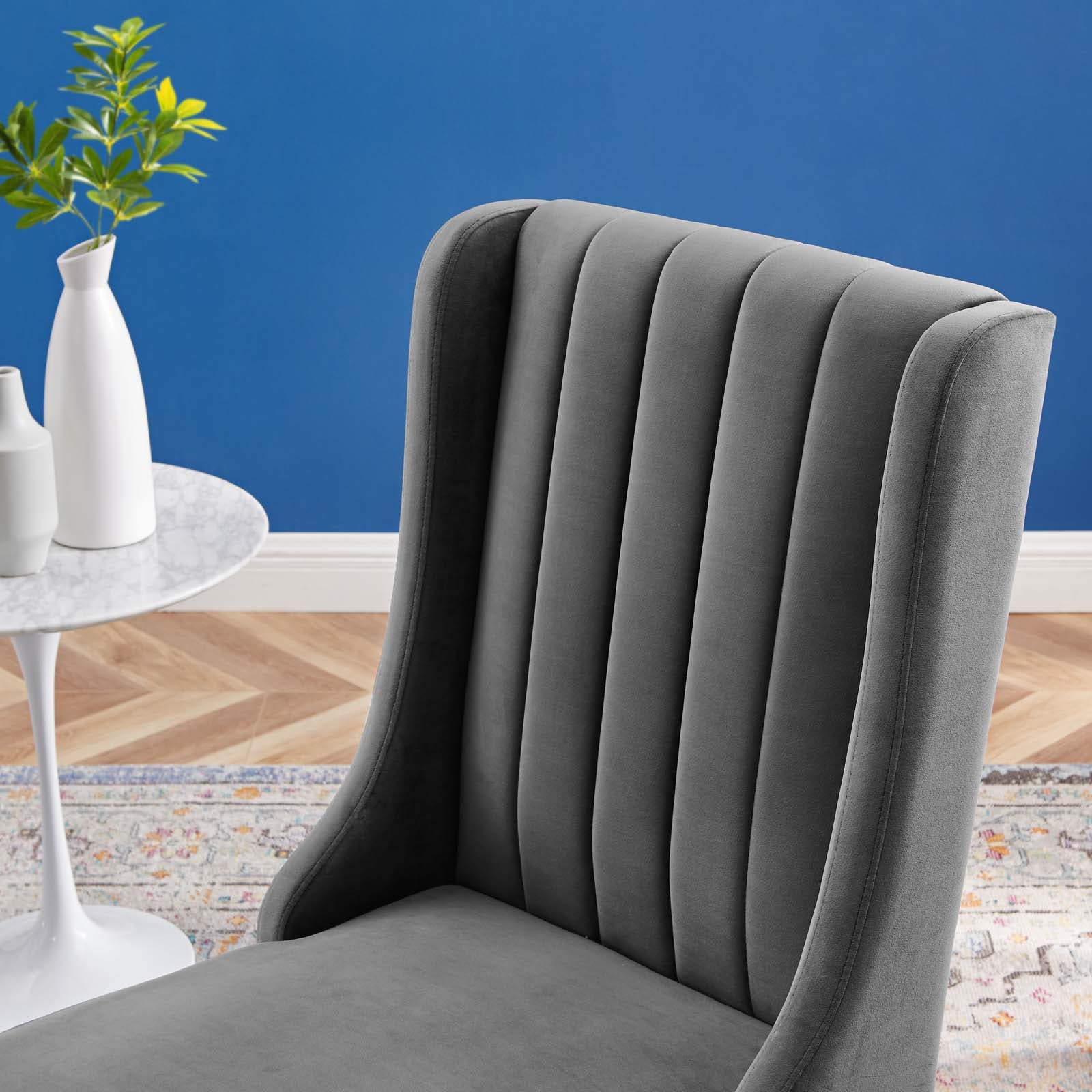 Modway Dining Chairs - Renew Parsons Performance Velvet Dining Side Chairs - Set of 2 Gray