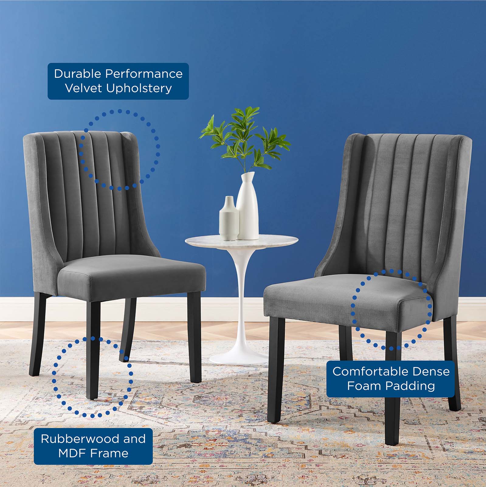 Modway Dining Chairs - Renew Parsons Performance Velvet Dining Side Chairs - Set of 2 Gray