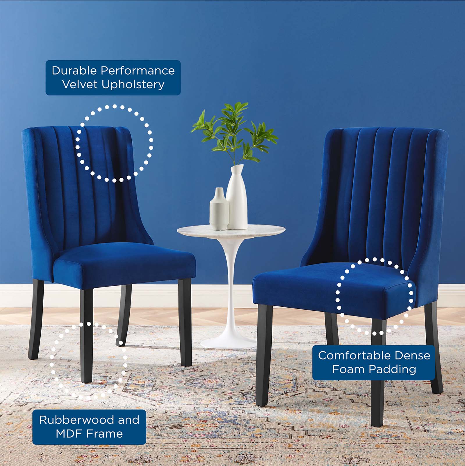 Modway Dining Chairs - Renew Parsons Performance Velvet Dining Side Chairs - Set of 2 Navy