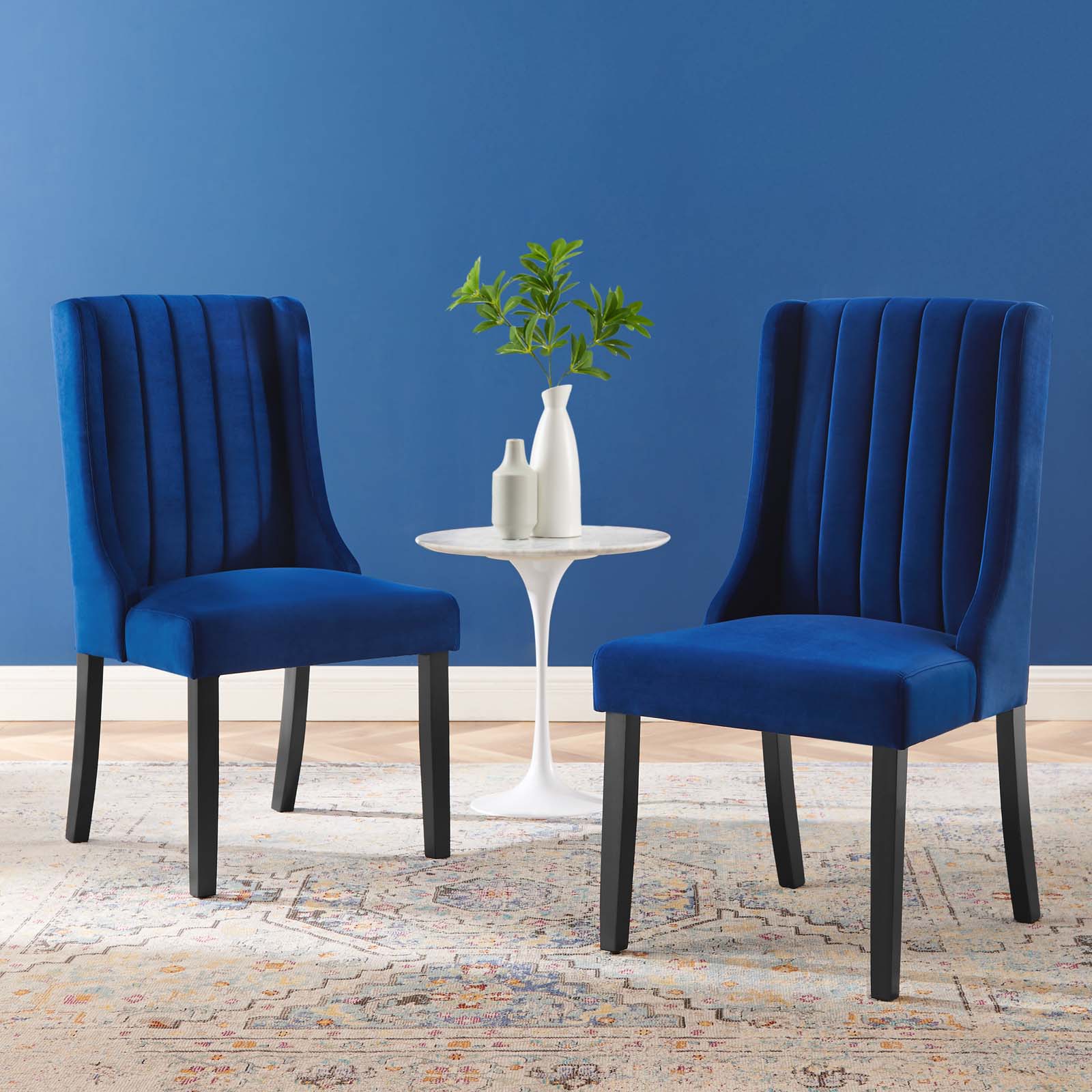 Modway Dining Chairs - Renew Parsons Performance Velvet Dining Side Chairs - Set of 2 Navy