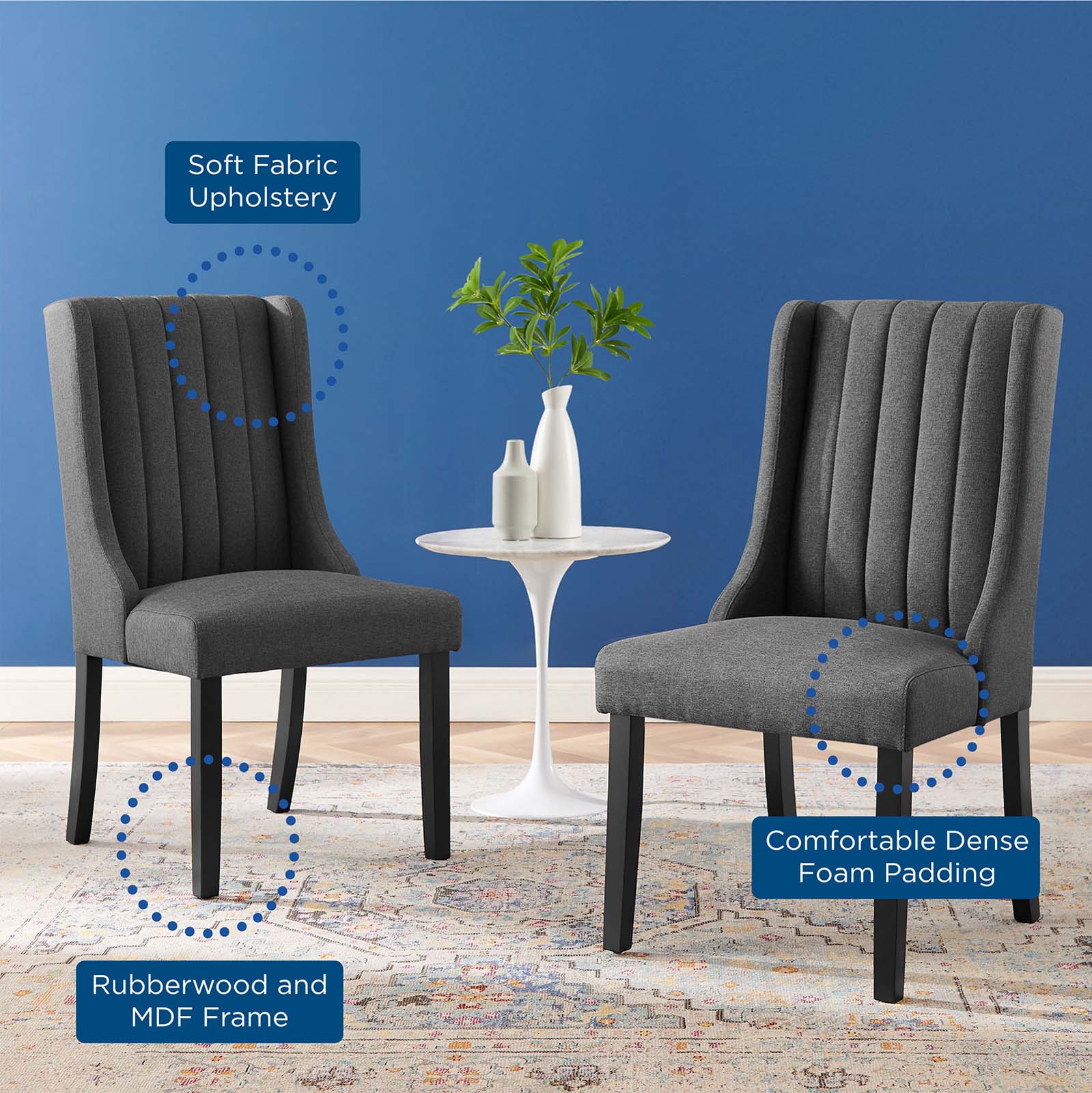 Modway Dining Chairs - Renew Parsons Fabric Dining Side Chairs - Set of 2 Gray