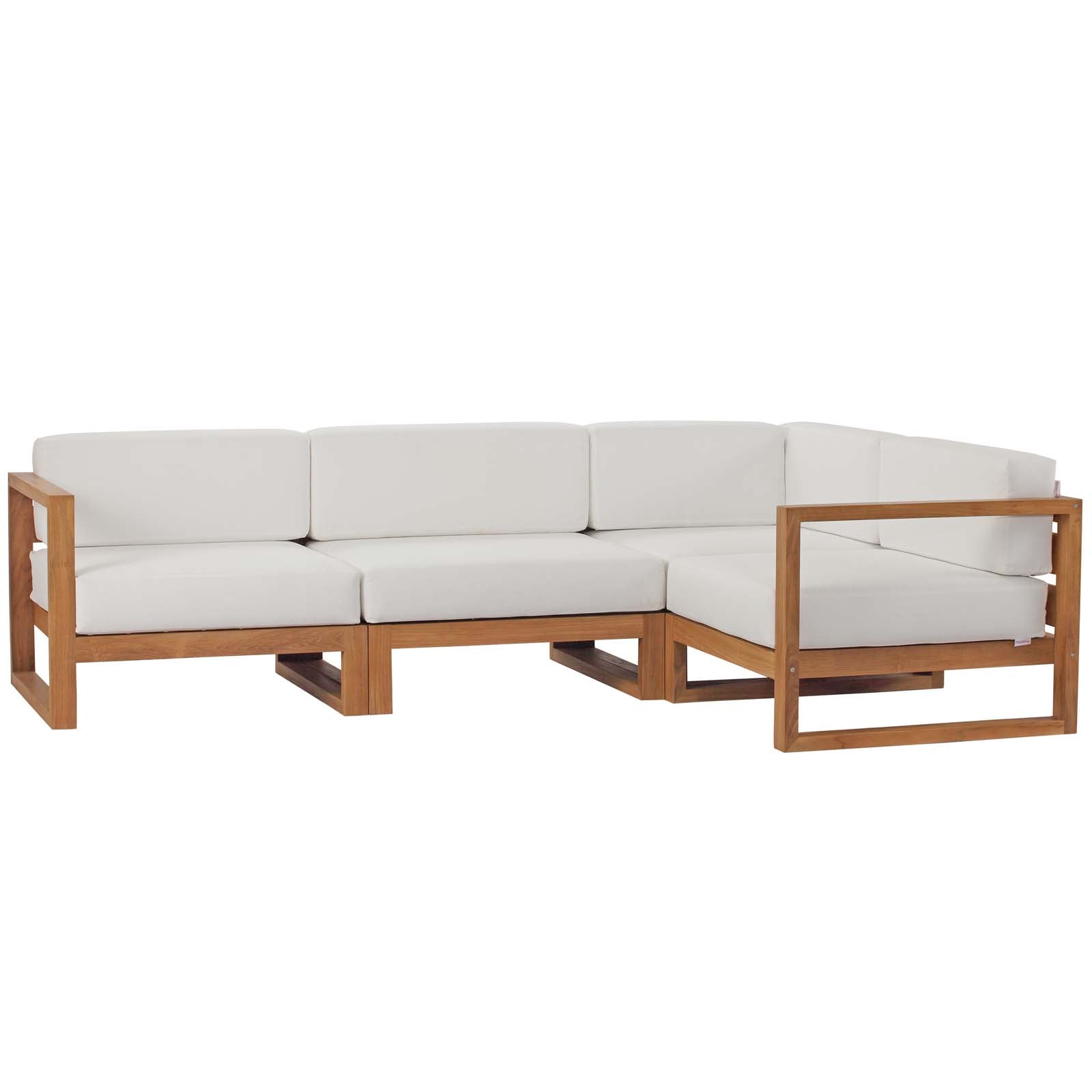 Modway Outdoor Conversation Sets - Upland Outdoor Patio Teak Wood 4-Piece Sectional Sofa Set Natural White