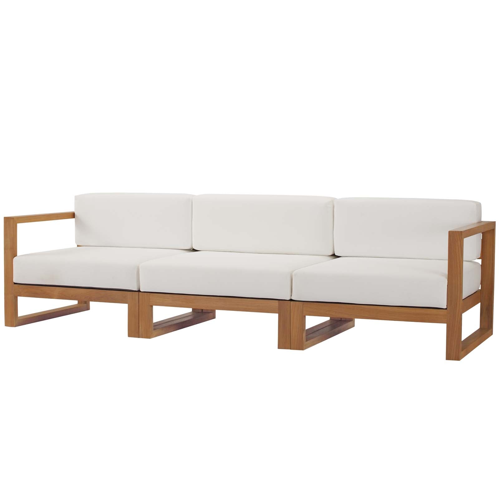 Modway Outdoor Conversation Sets - Upland Outdoor Patio Teak Wood 3 Piece Sectional Sofa Set Natural White