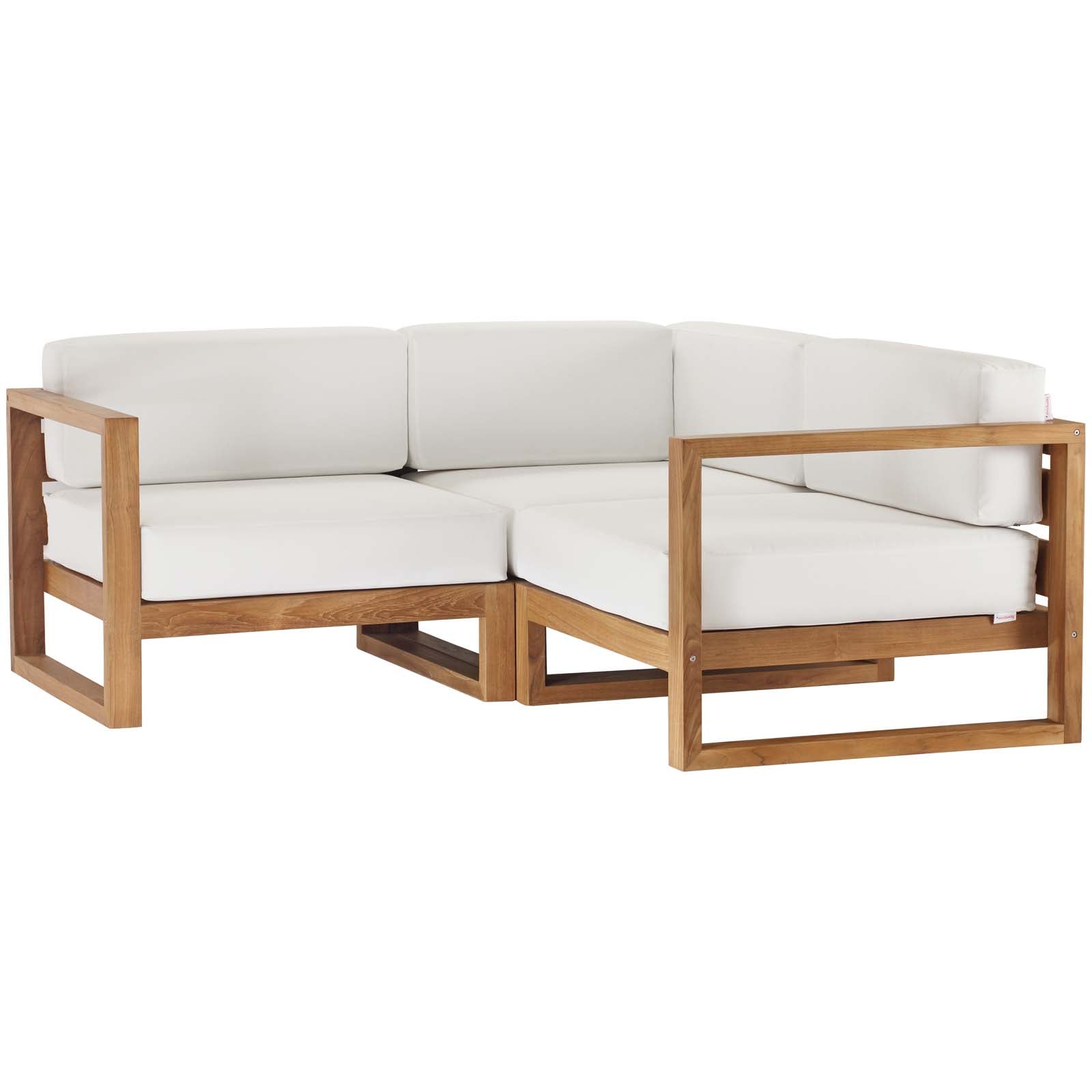 Modway Outdoor Conversation Sets - Upland Outdoor Patio Teak Wood 3-Piece Sectional Sofa Set Natural White 68"