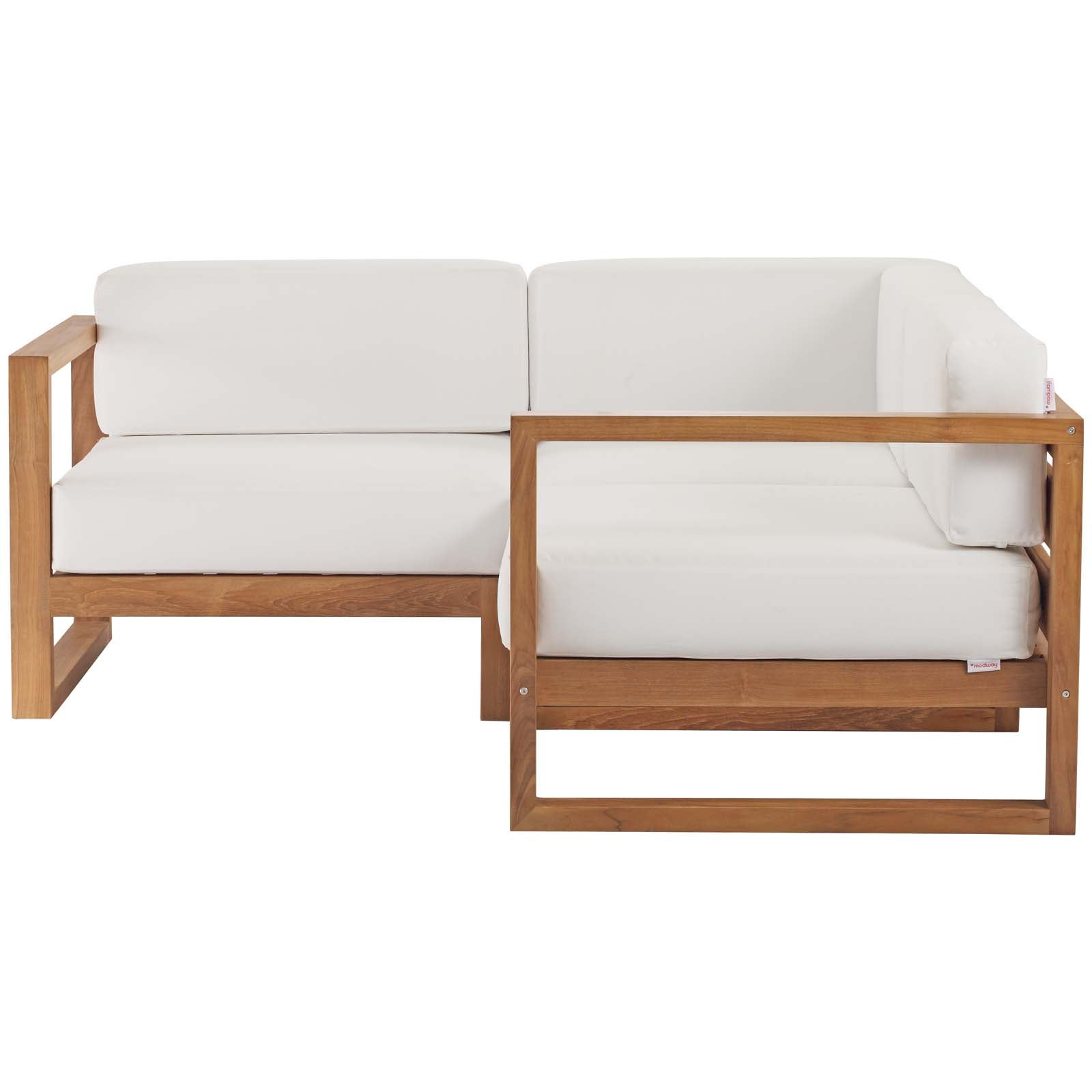 Modway Outdoor Conversation Sets - Upland Outdoor Patio Teak Wood 3-Piece Sectional Sofa Set Natural White 68"