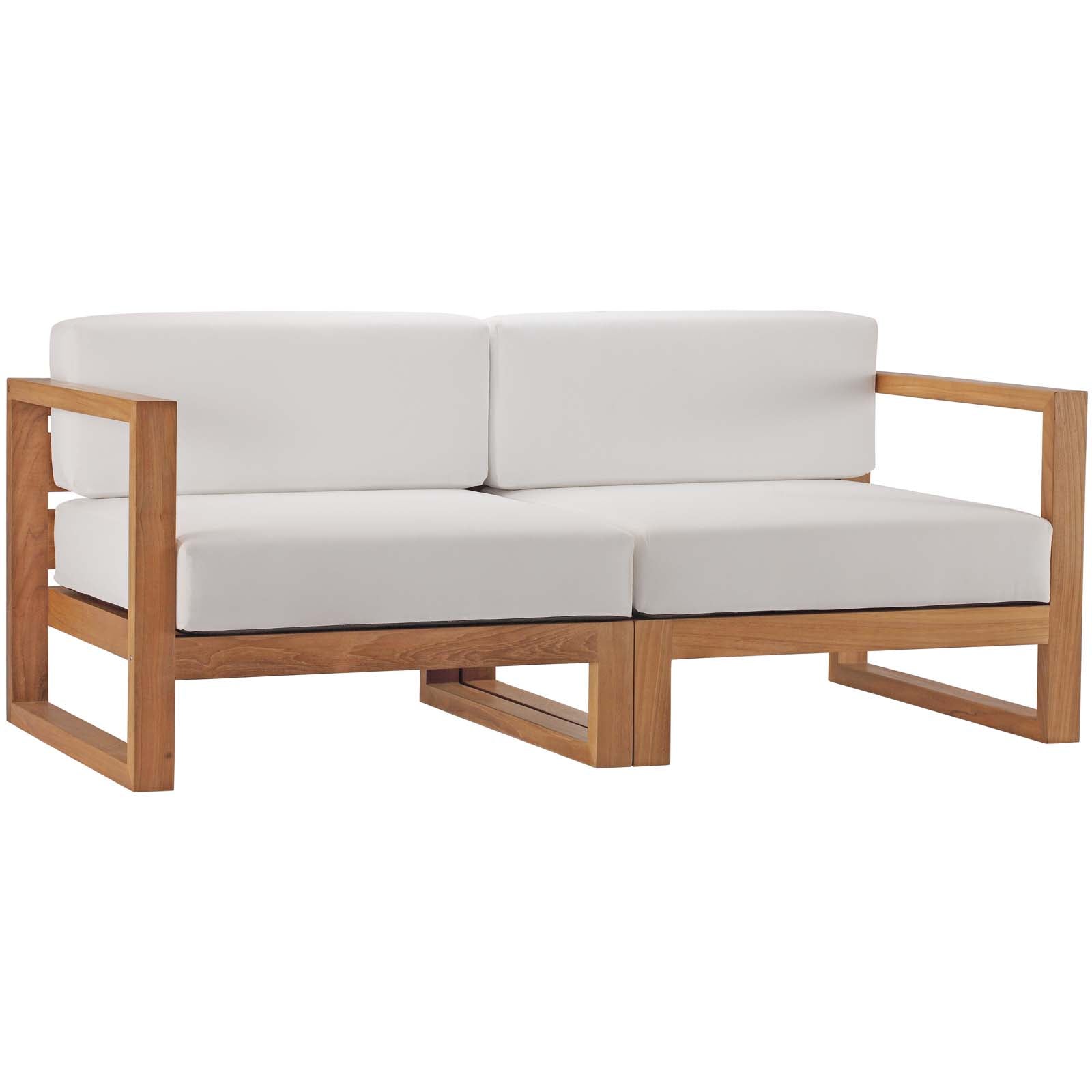 Modway Outdoor Conversation Sets - Upland Outdoor Patio Teak Wood 2 Piece Sectional Sofa Loveseat Natural White