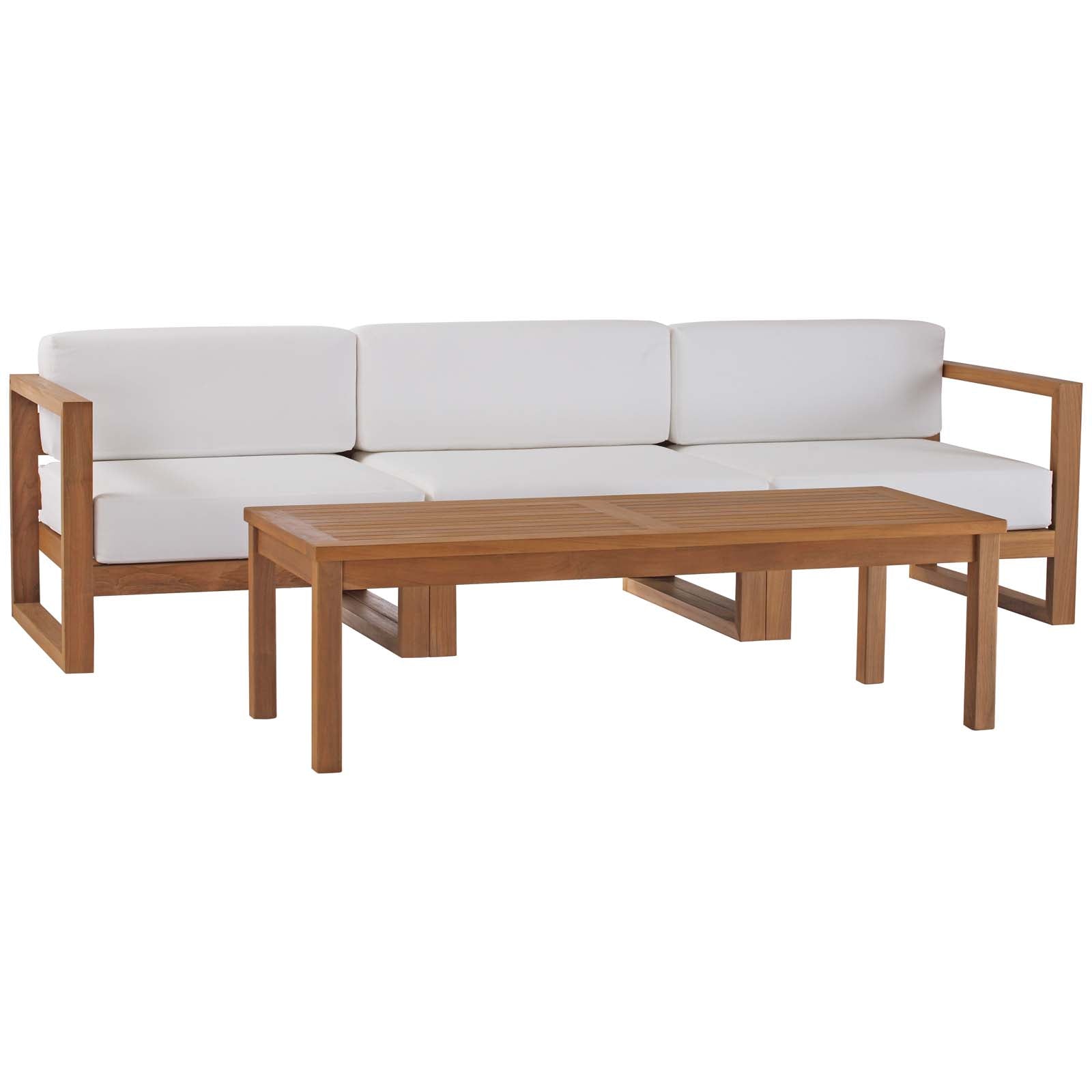 Modway Outdoor Conversation Sets - Upland Outdoor Patio Teak Wood 4 Piece Furniture Set Natural White