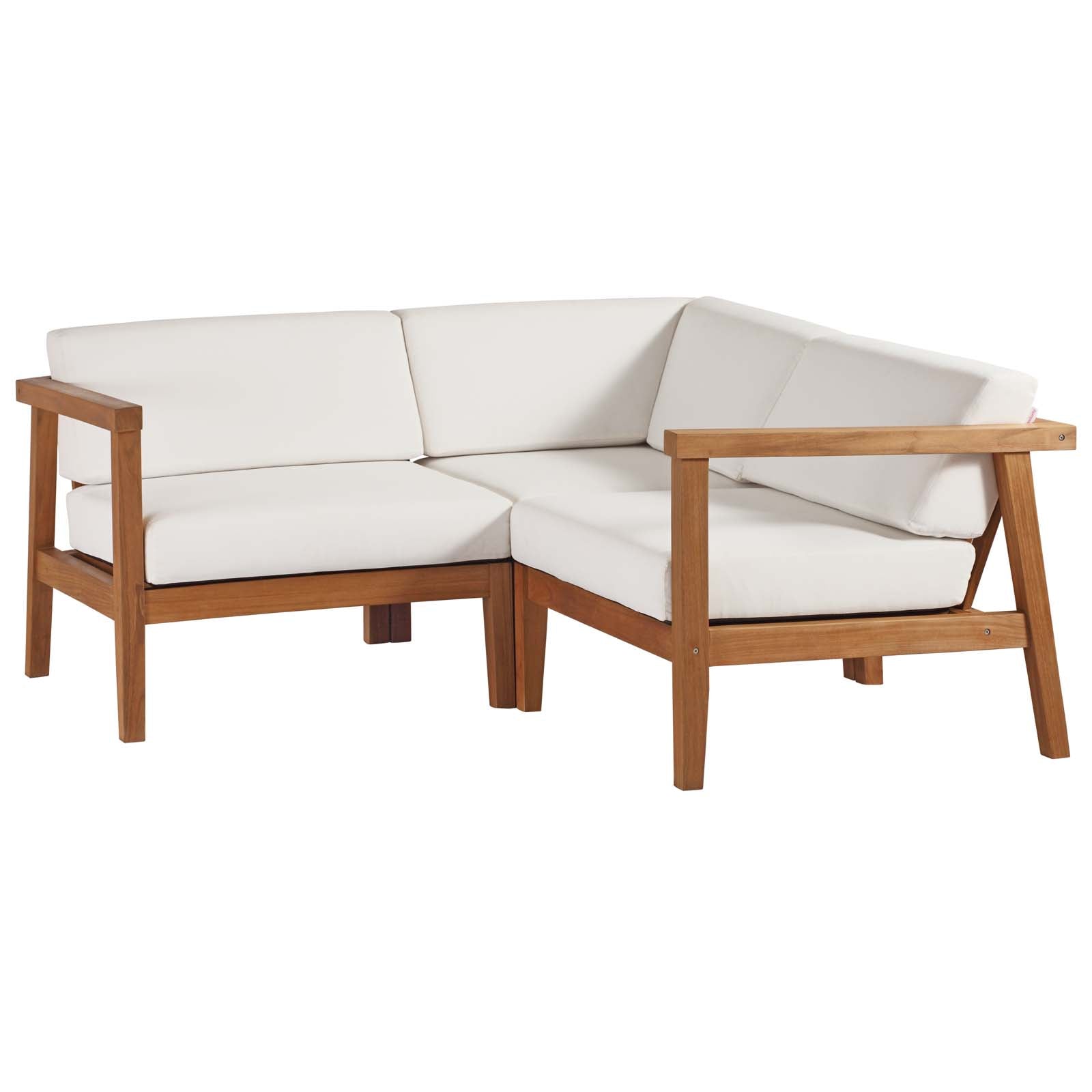 Modway Outdoor Sofas - Bayport-Outdoor-Patio-Teak-Wood-3-Piece-Sectional-Sofa-Set-Natural-White