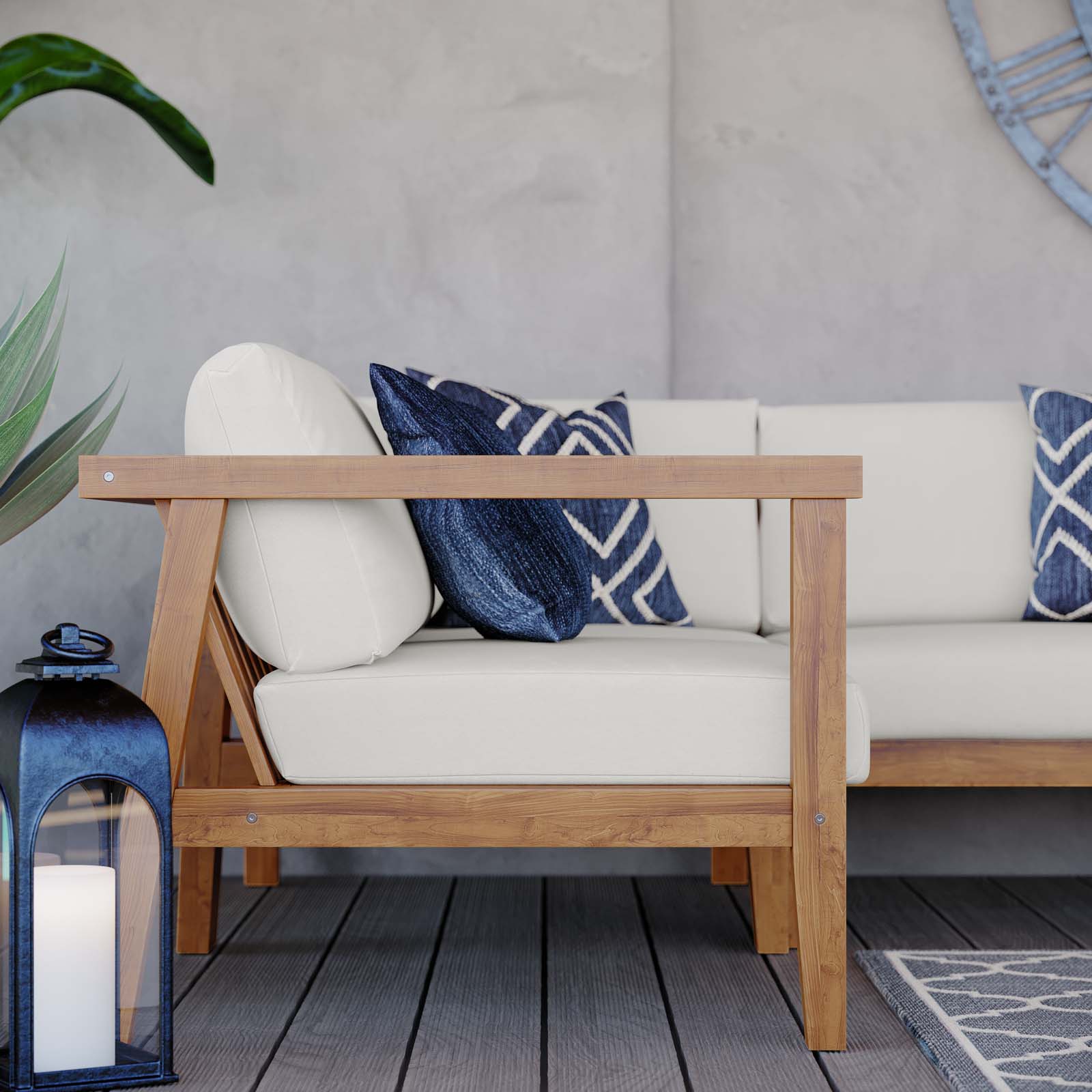 Modway Outdoor Sofas - Bayport-Outdoor-Patio-Teak-Wood-3-Piece-Sectional-Sofa-Set-Natural-White